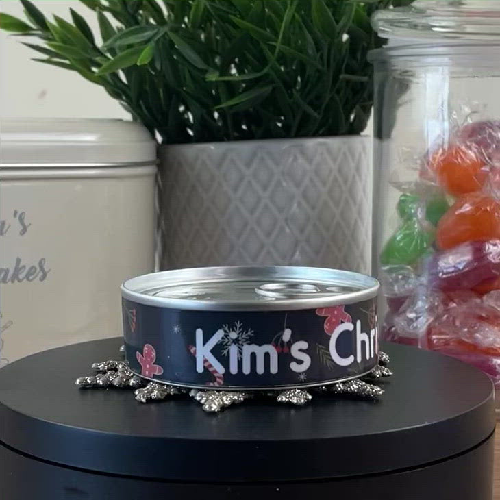 Load video: Personalised Pick & Mix Sweets Tin Can with Gingerbread Man Design