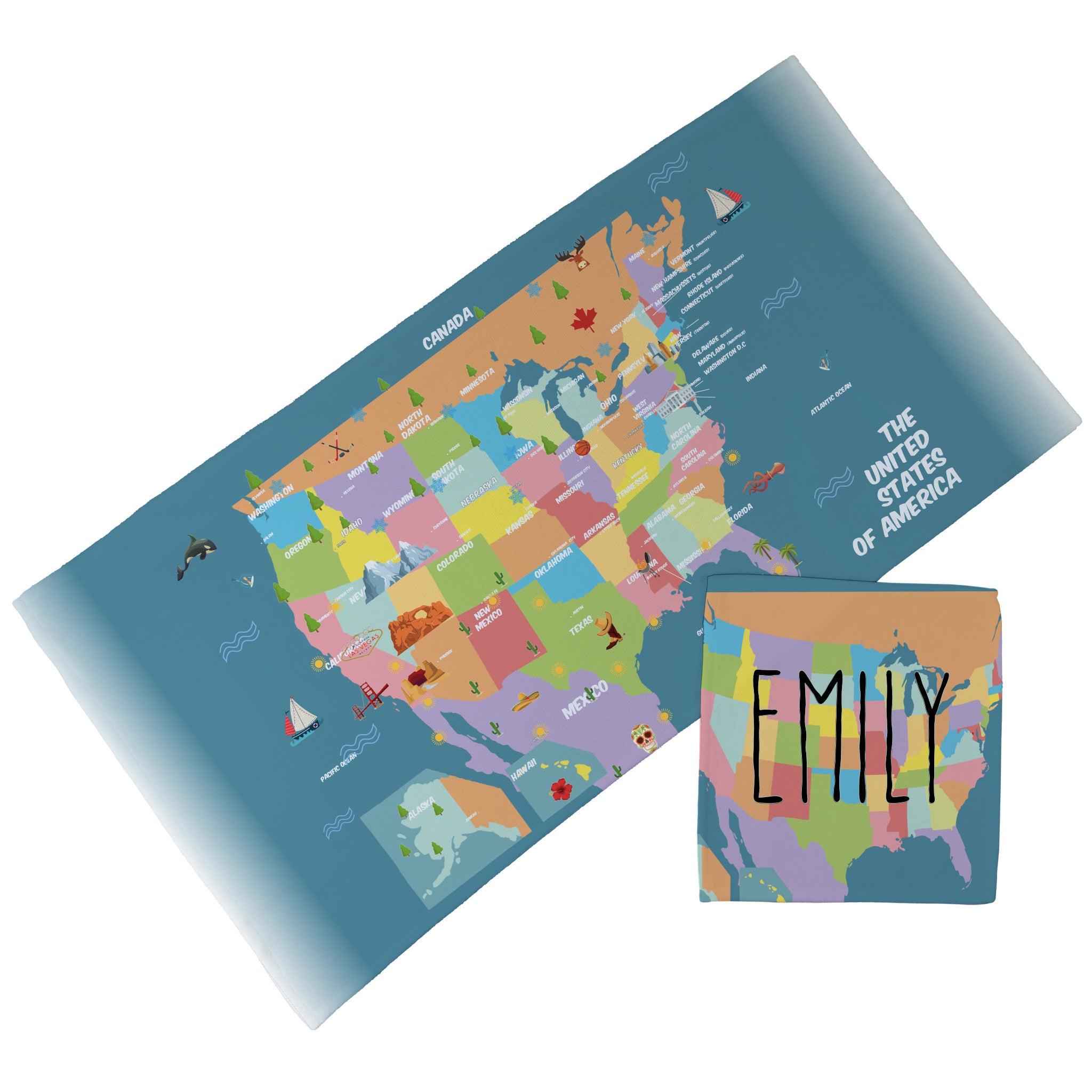 Personalised Children's Towel & Face Cloth Pack - American Map
