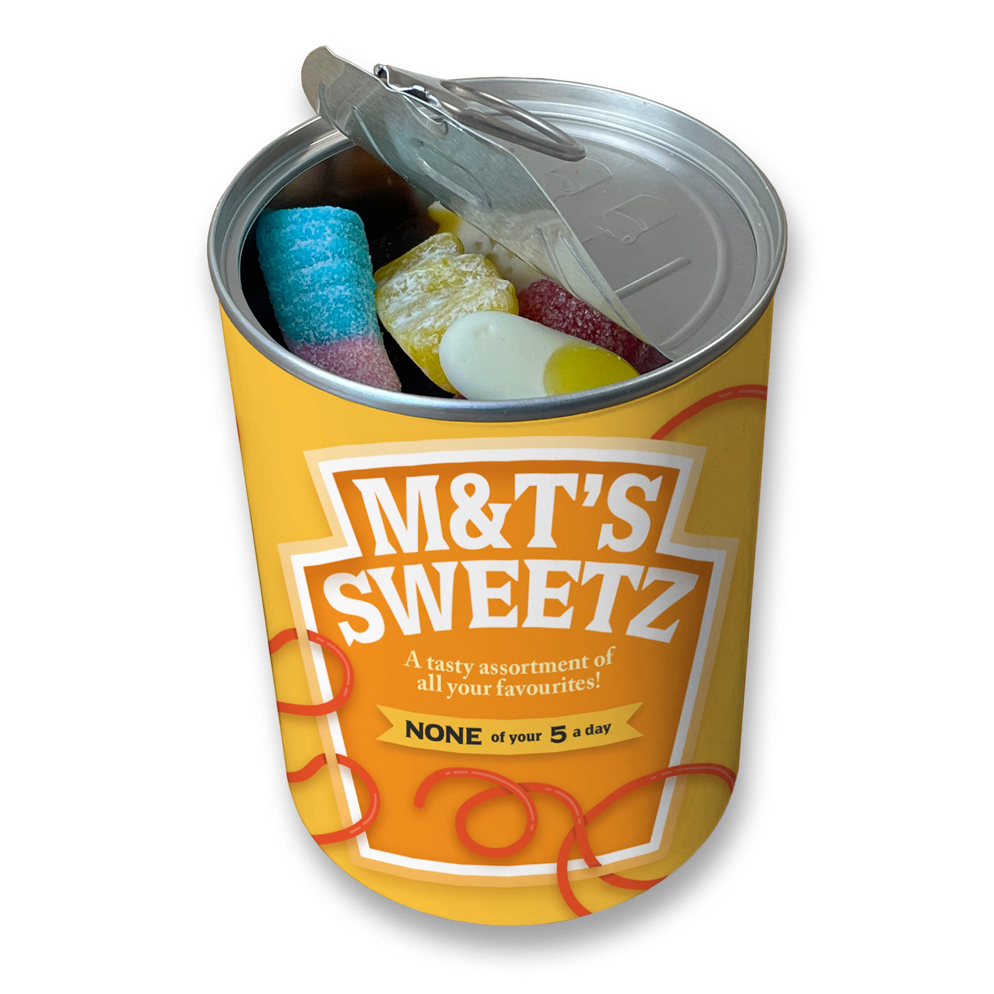 Personalised Pick & Mix Sweets Tin Can with Spaghetti Design