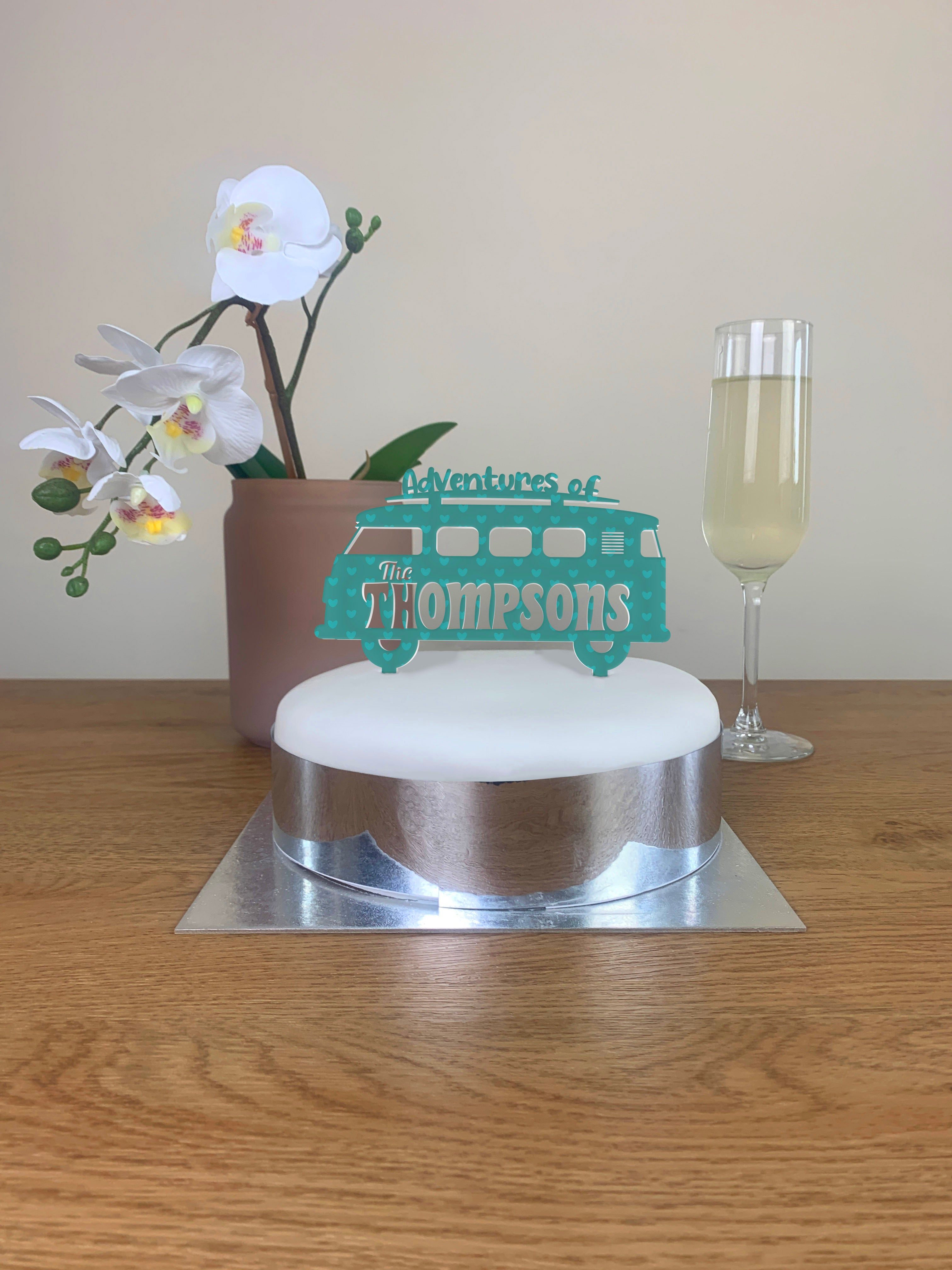 Personalised Perspex Vintage Camper Van Wedding Cake Topper