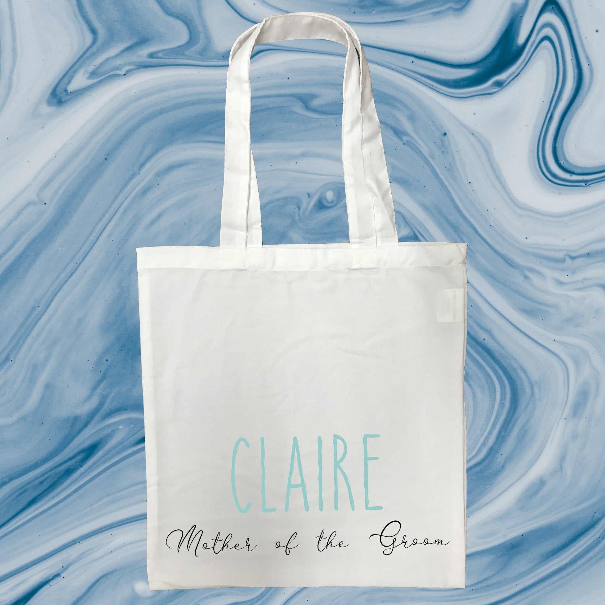 Mother of the Groom Personalised White Tote Bag with Blue Text