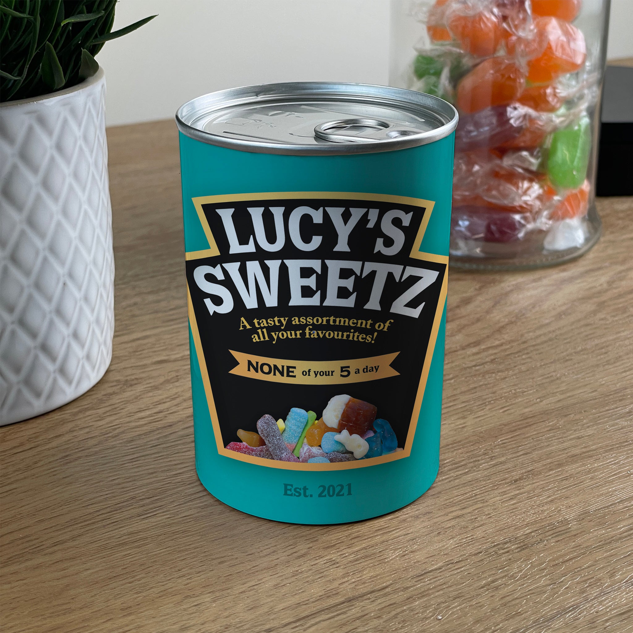 Personalised Pick & Mix Sweets Tin Can with Baked Beans Design
