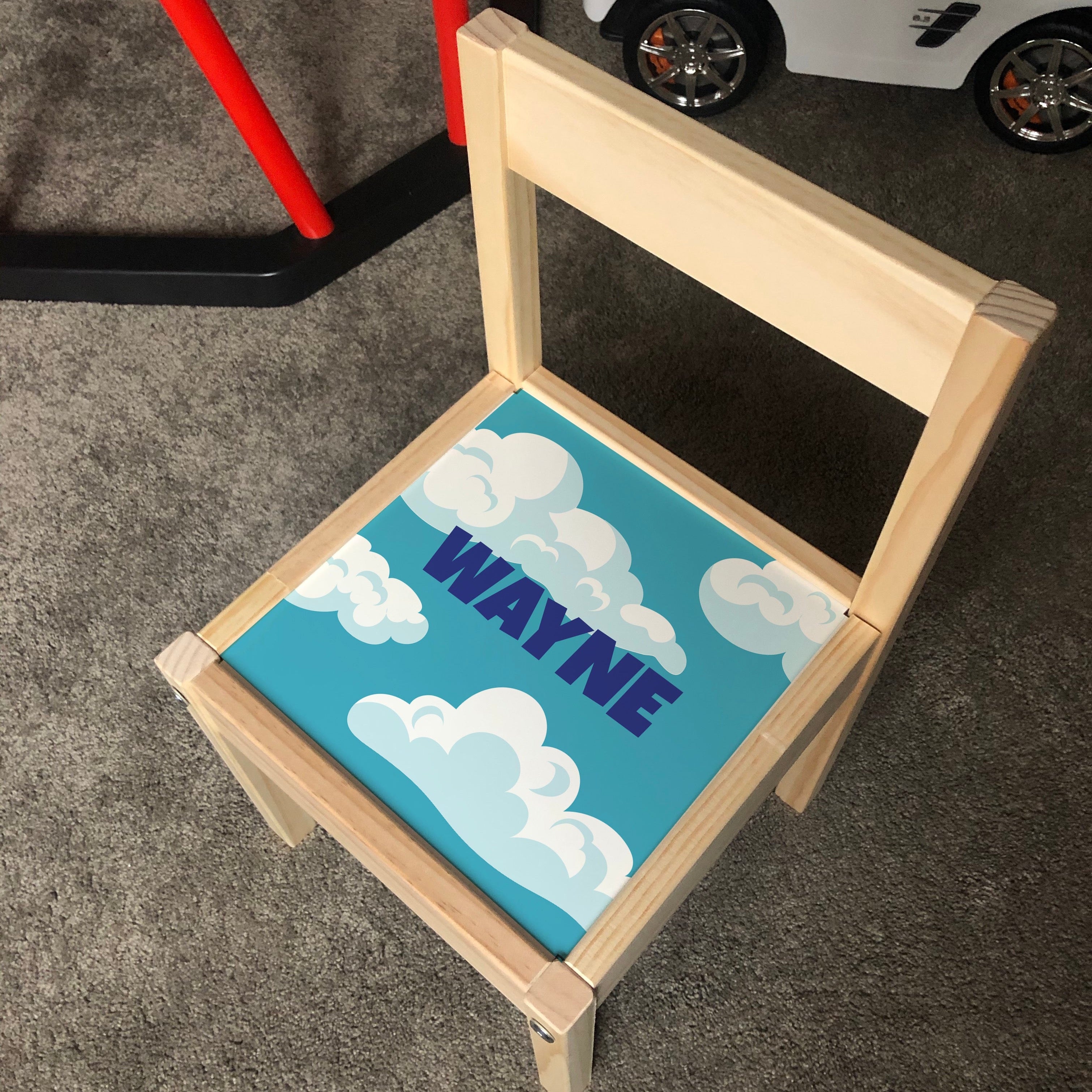 Personalised Children's Ikea LATT Wooden Table and 1 Chair Printed Cloud Numbers