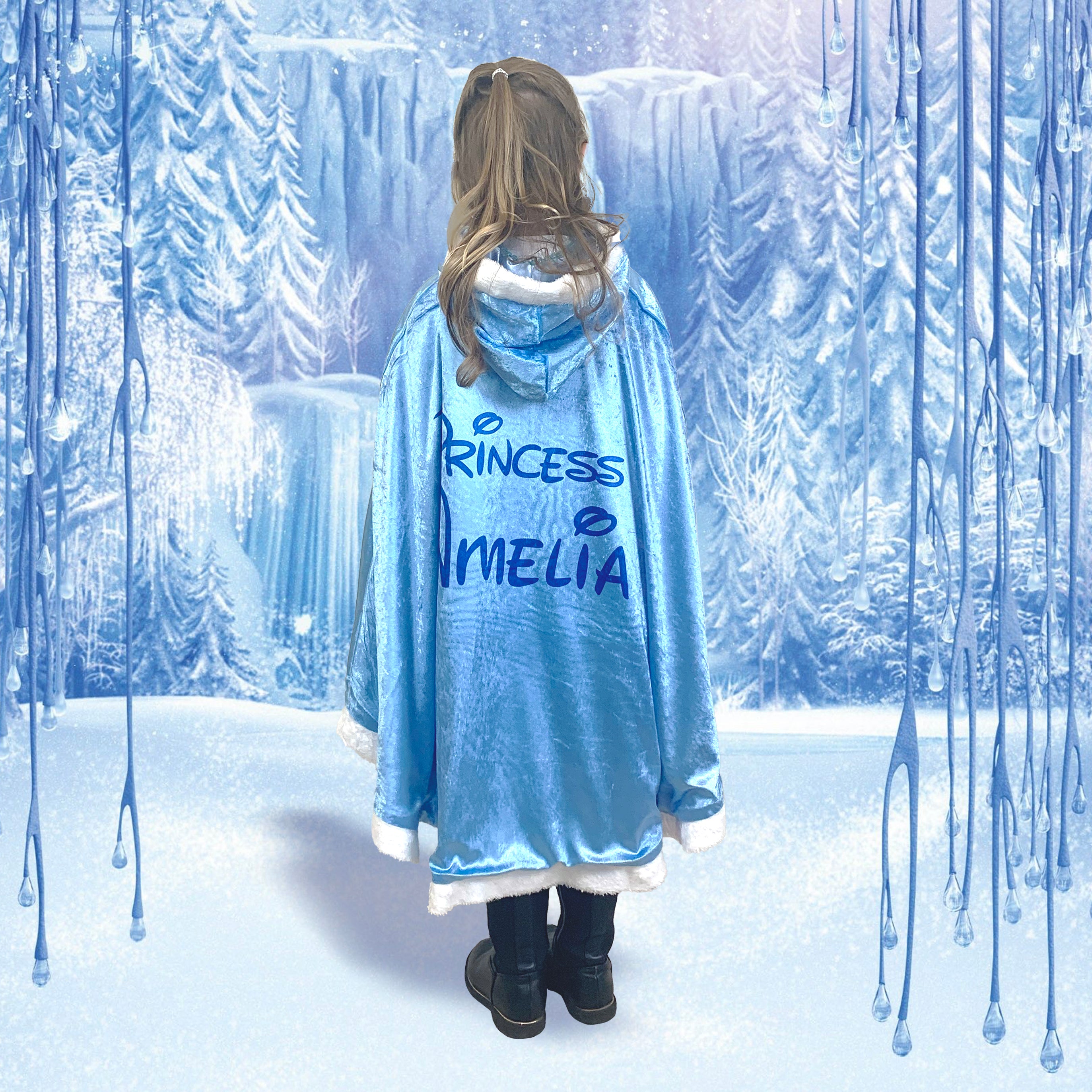 Personalised Kids Winter Wonderland Hooded Cape & Jewellery Costume Set