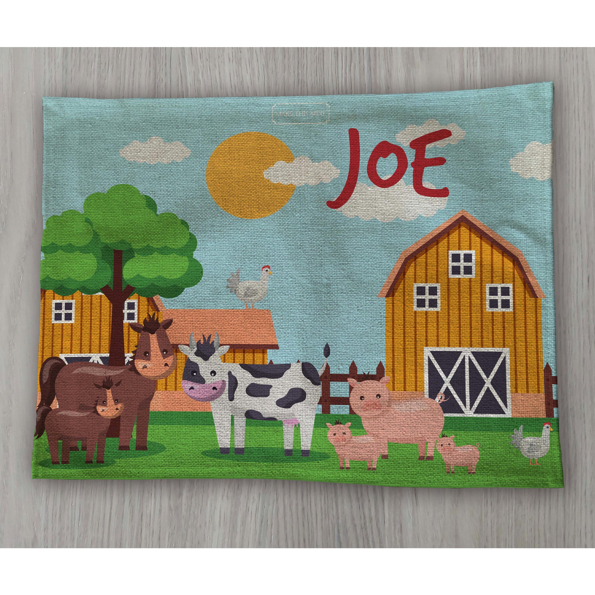 Personalised Kids Linen Placemat Farm
