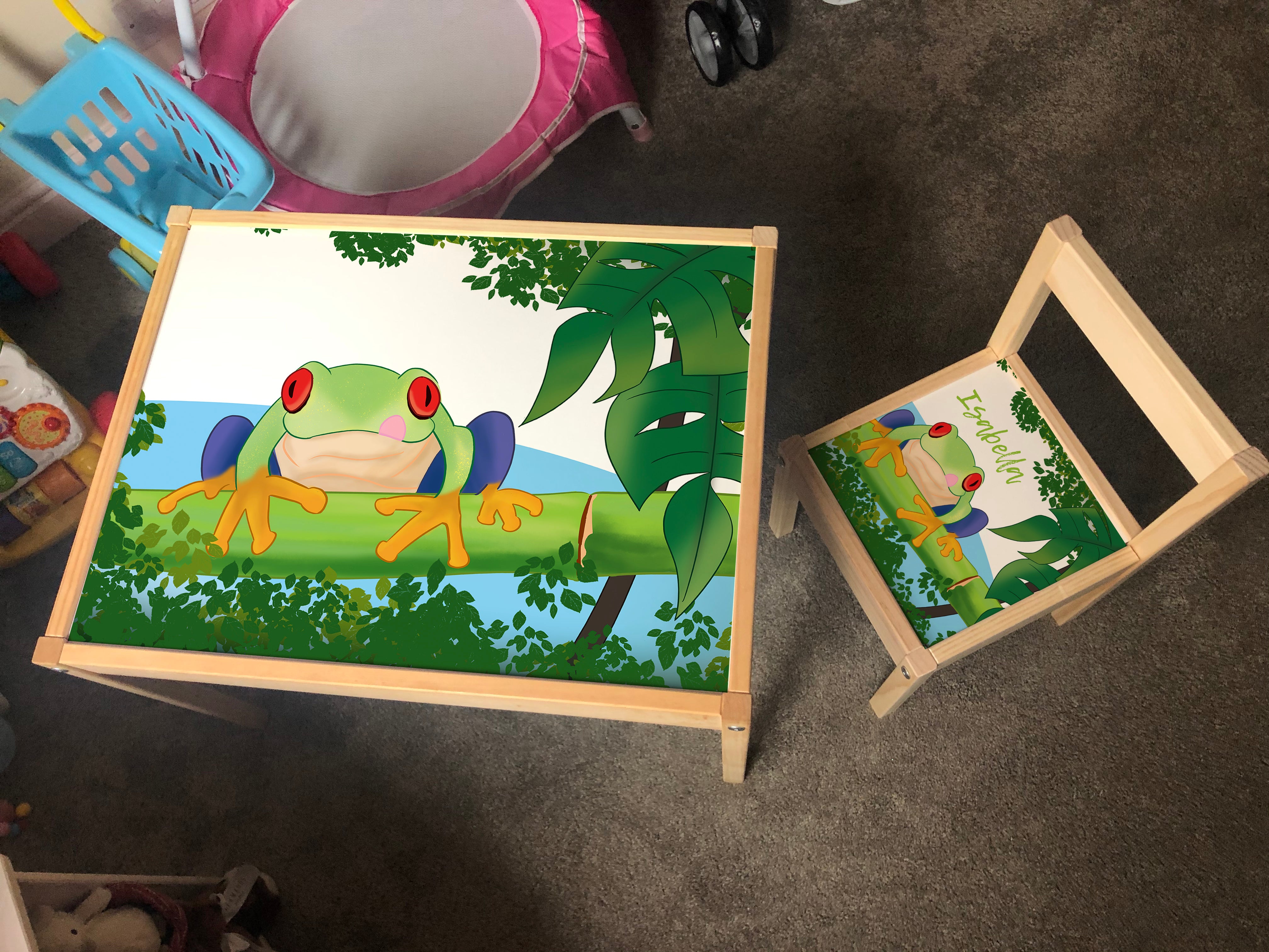 Personalised Children's LATT Wooden Table and 1 Chair Printed Frog