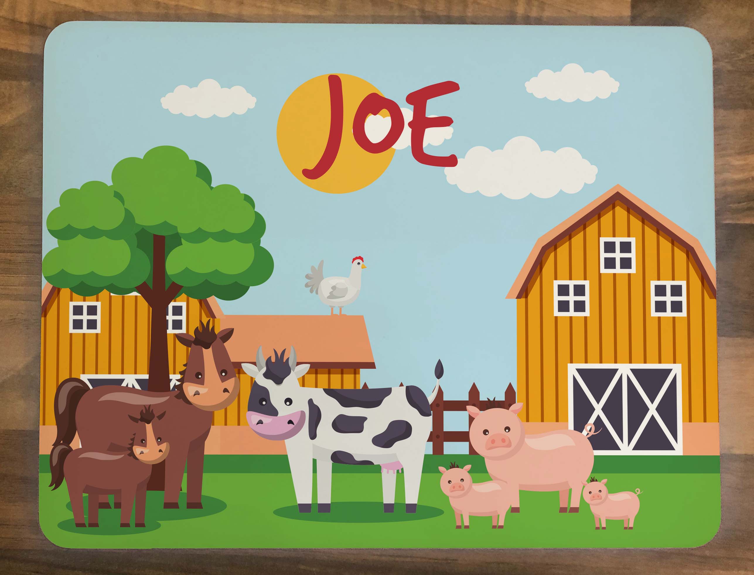Personalised Kids Hardboard Placemat and Coaster Set Farm Design
