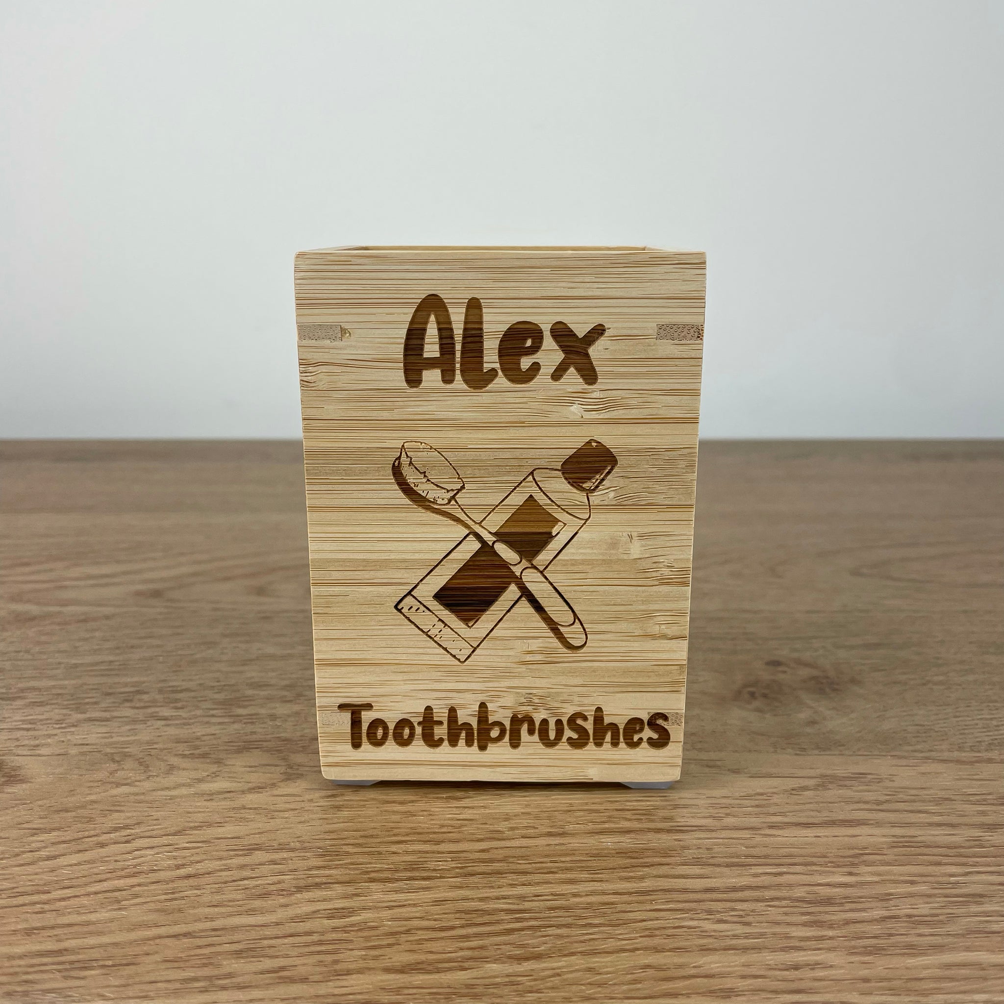 Personalised Engraved Sustainable Bamboo Toothbrush Holder