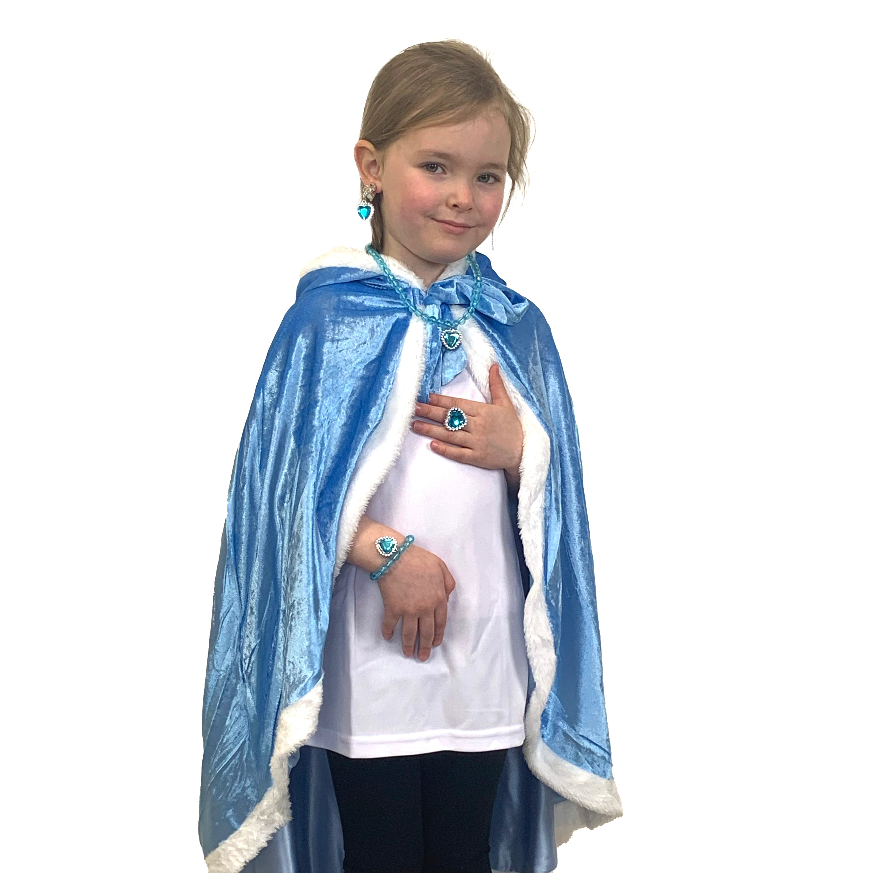 Personalised Kids Winter Wonderland Hooded Cape & Jewellery Costume Set
