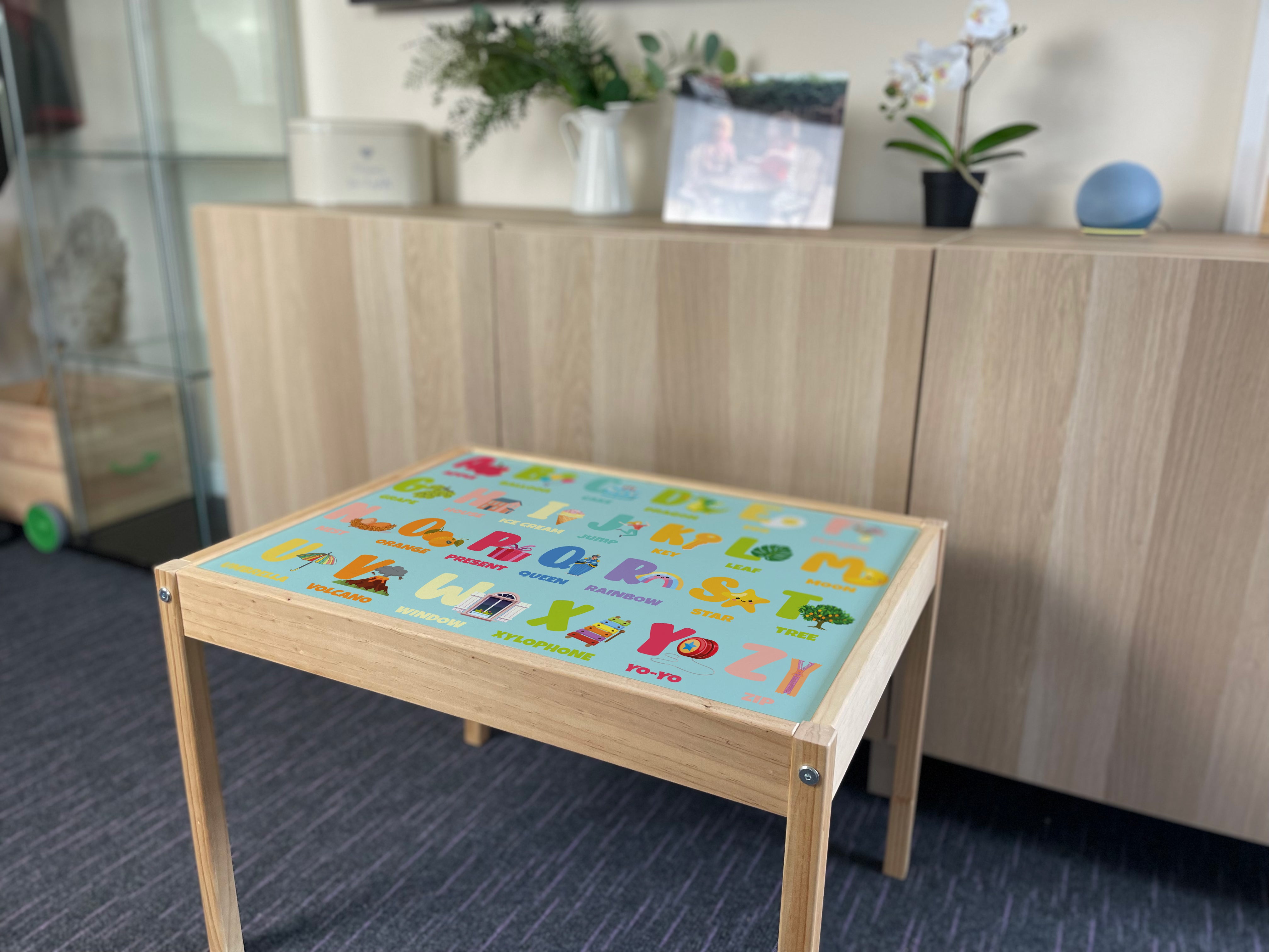 Kids Object Alphabet Table Top STICKER ONLY Compatible with IKEA Latt Tables
