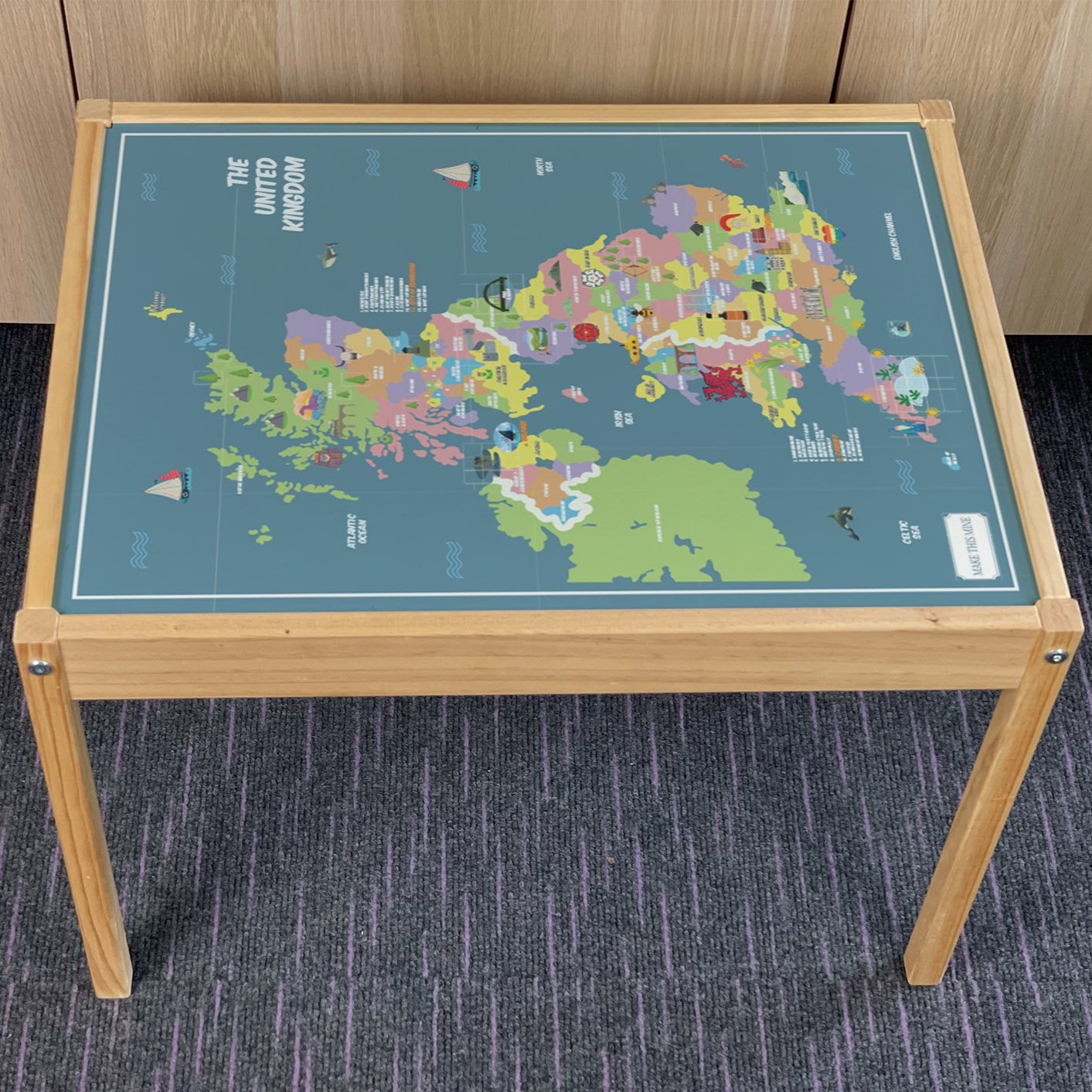 Kids UK Map Table Top STICKER ONLY Compatible with IKEA Latt Tables