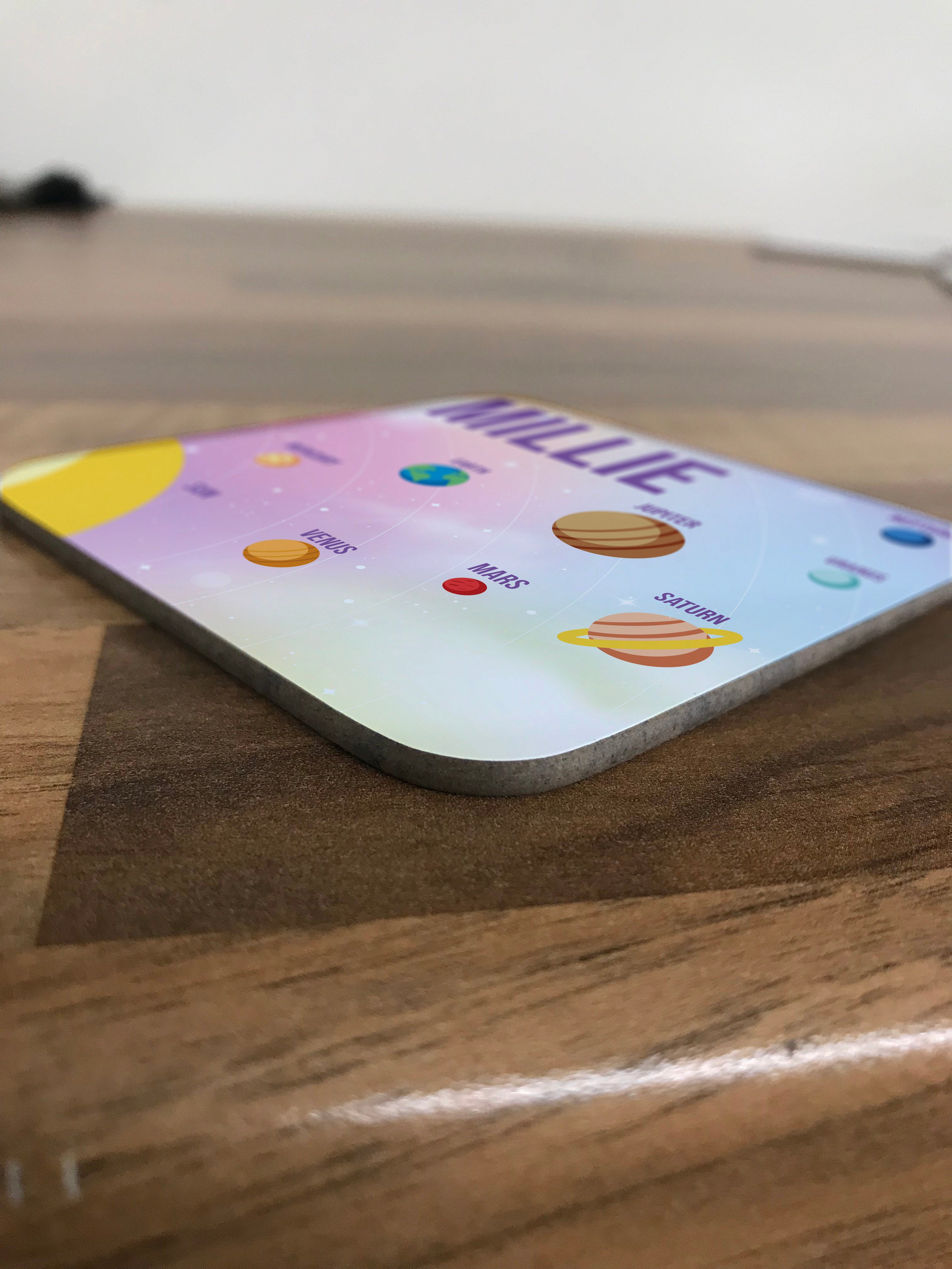 Personalised Children's Coasters - Pink Planet Solar System
