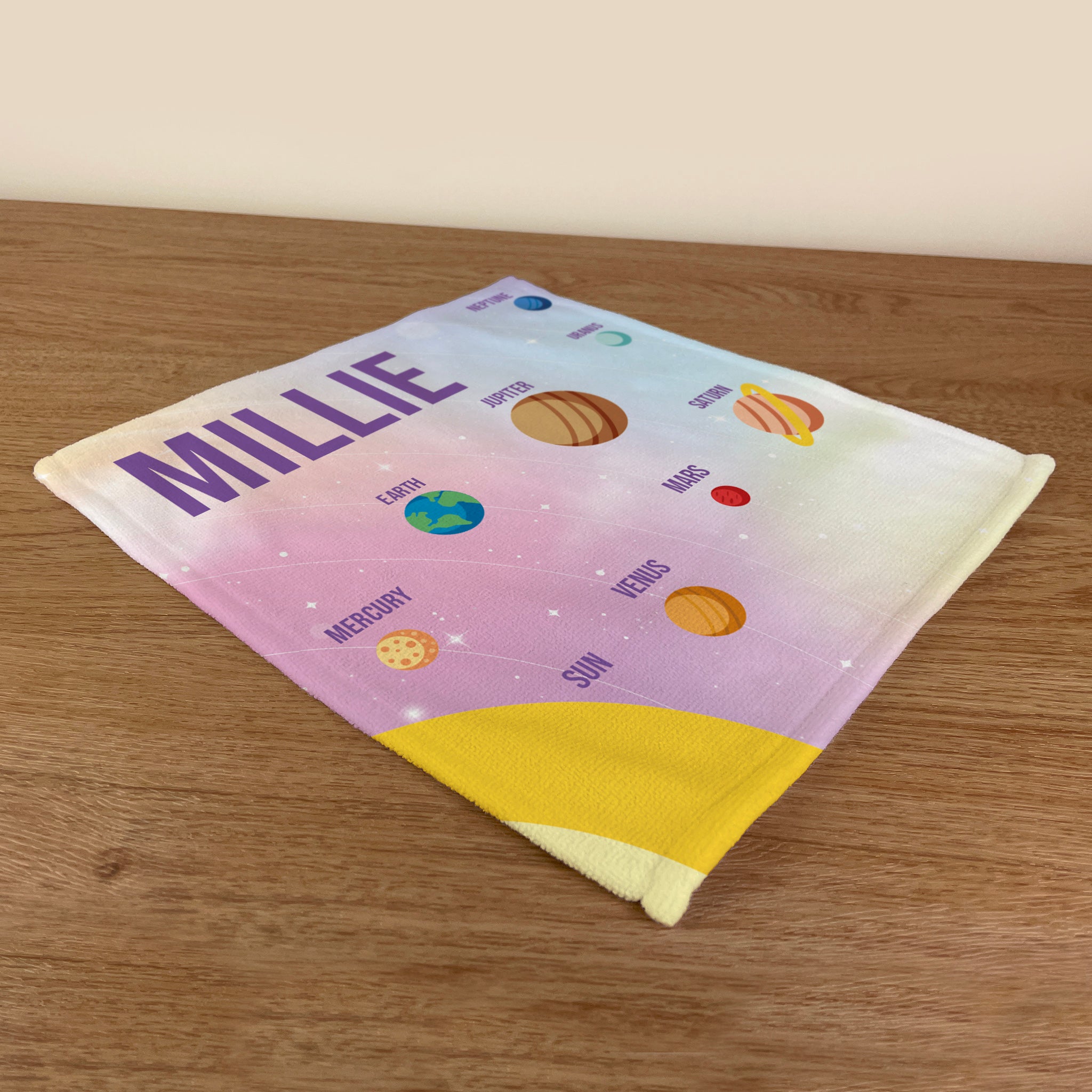 Personalised Children's Face Cloth - Pink Planet Solar System