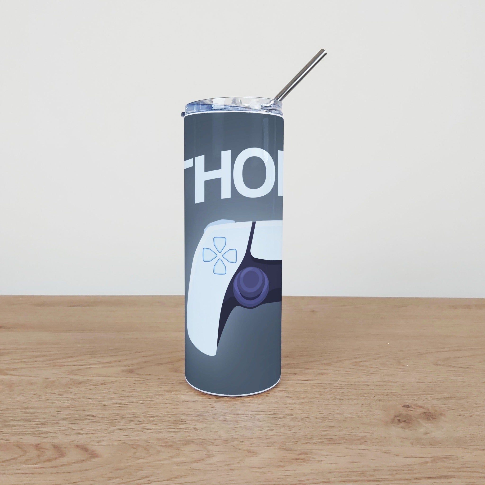 Personalised Stainless Steel Skinny Tumbler & Straw with Gaming Controller Design