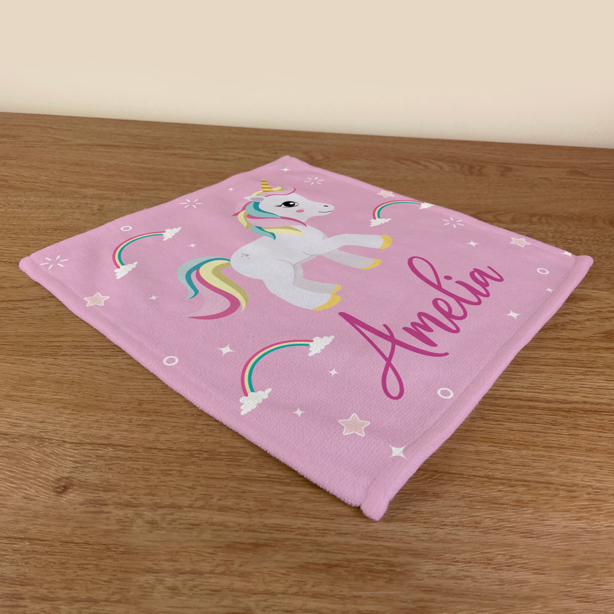 Personalised Children's Face Cloth - Pink Unicorn Sparkle