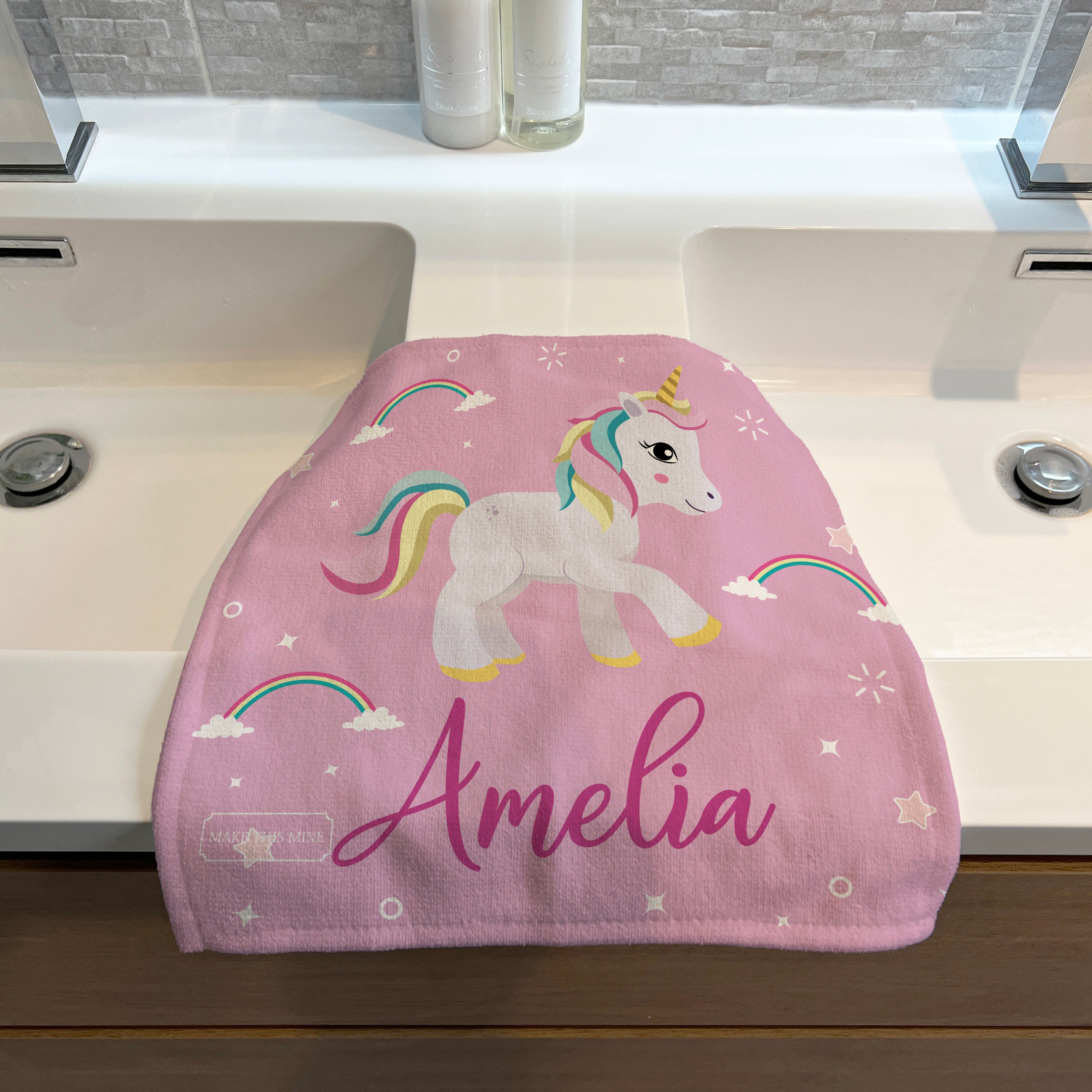 Personalised Children's Face Cloth - Pink Unicorn Sparkle