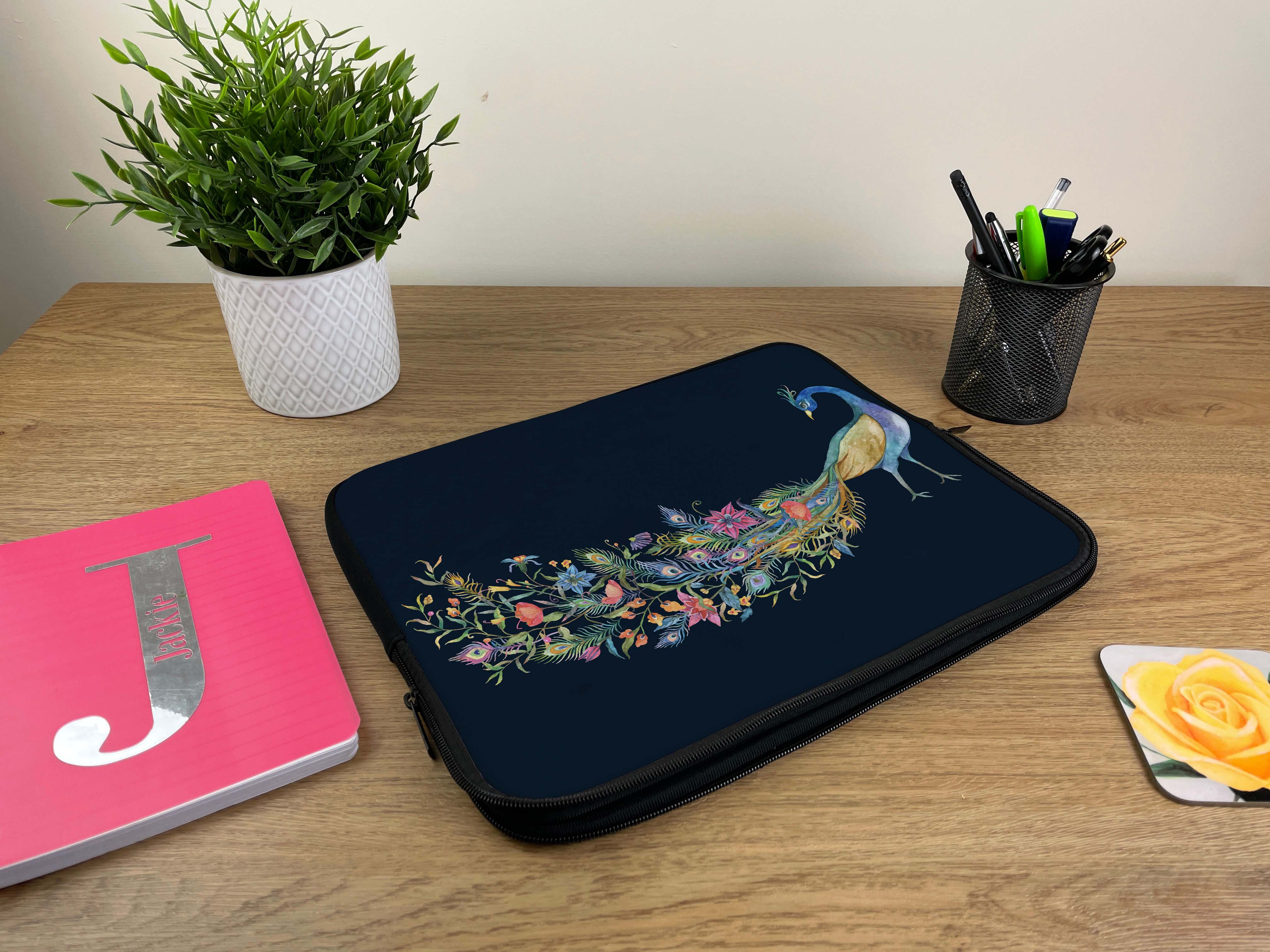 Laptop Sleeve with Flowery Peacock Design