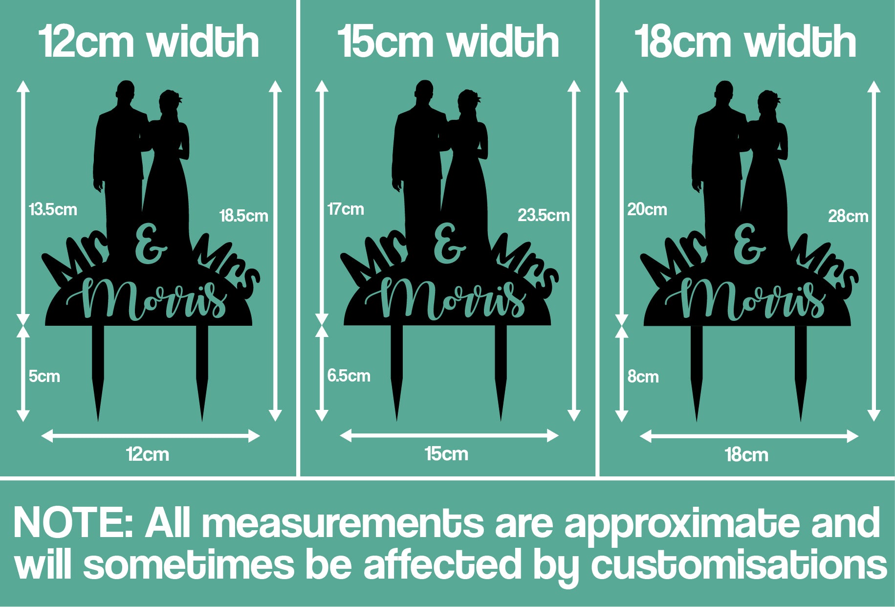 Personalised Perspex Mr and Mrs Silhouette Wedding Cake Topper