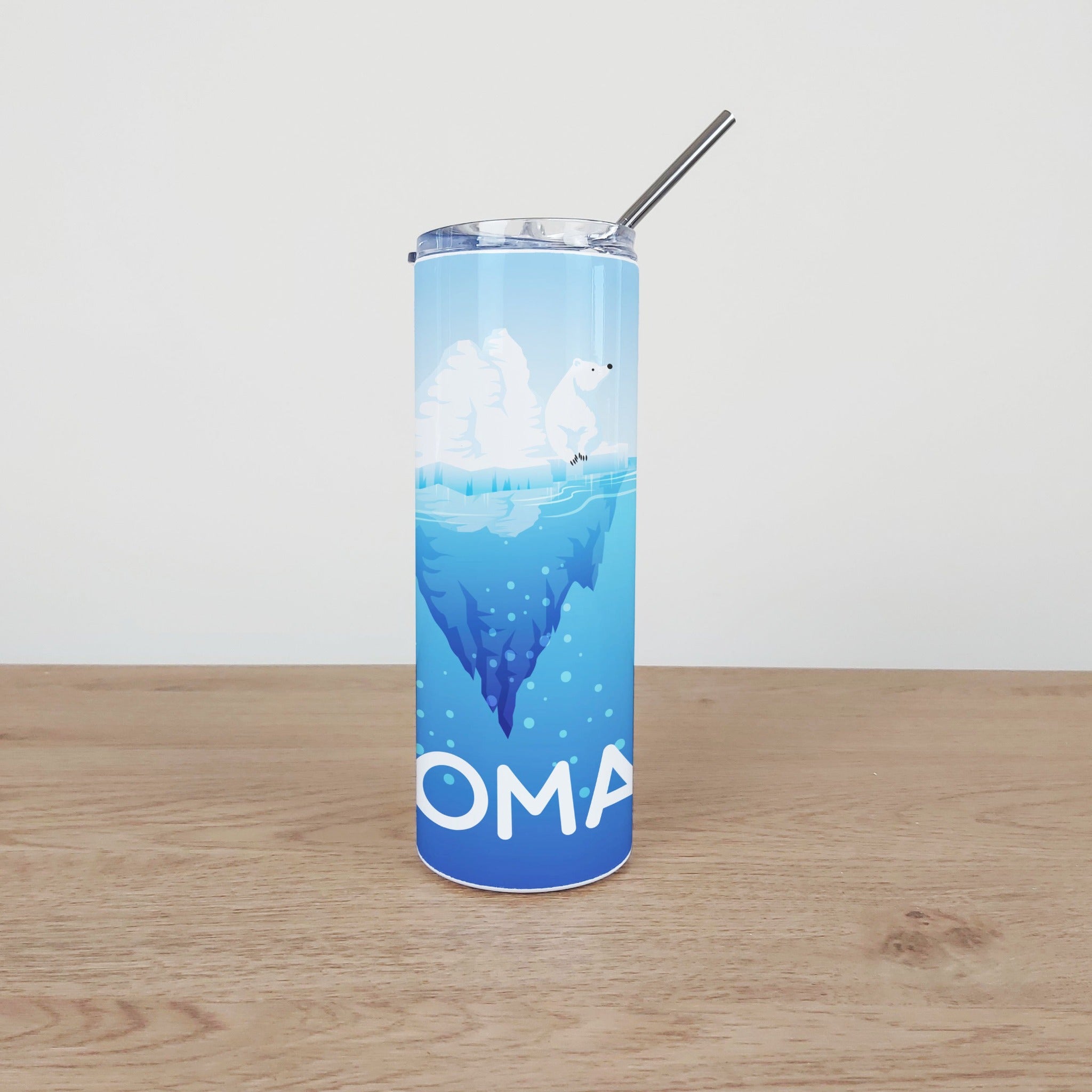 Personalised Stainless Steel Skinny Tumbler & Straw with Polar Bear Iceberg Design