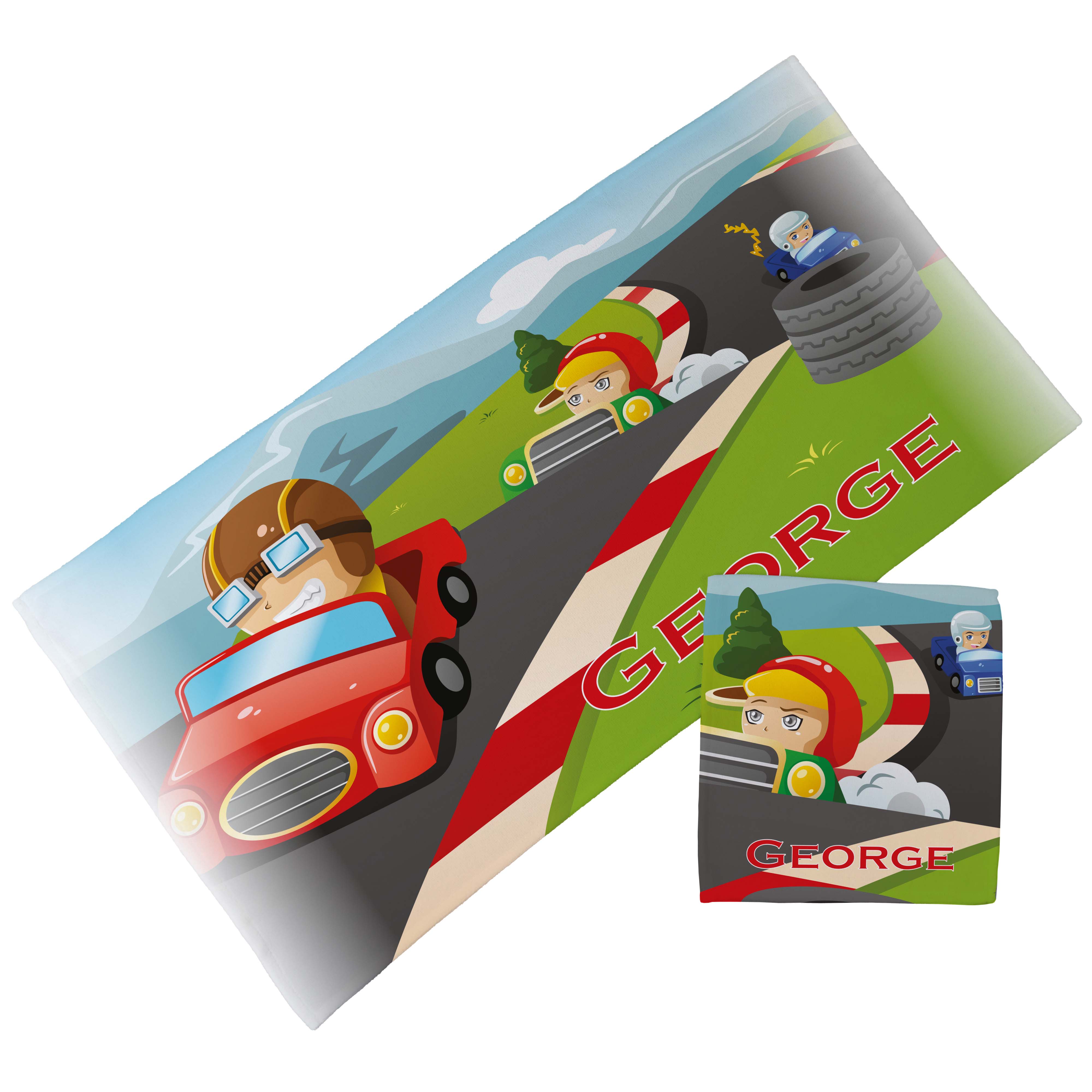 Personalised Children's Towel & Face Cloth Pack - Racecars