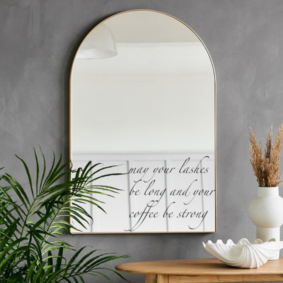 May Your Lashes Be Long, And Your Coffee Be Strong Black Vinyl Mirror Sticker