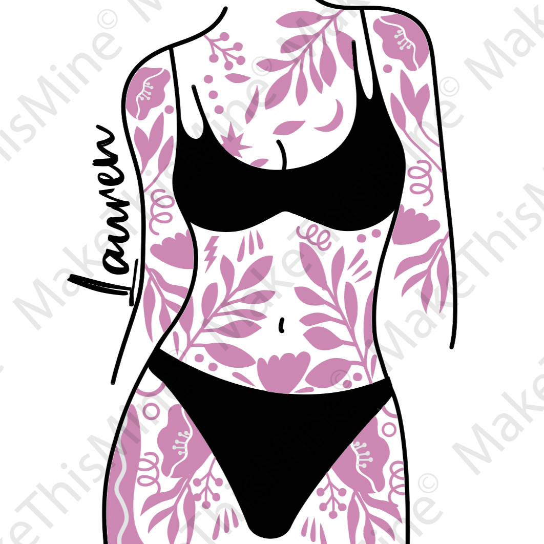 Personalised Stainless Steel Skinny Tumbler & Straw with Pink Flower Tattoo Body Design