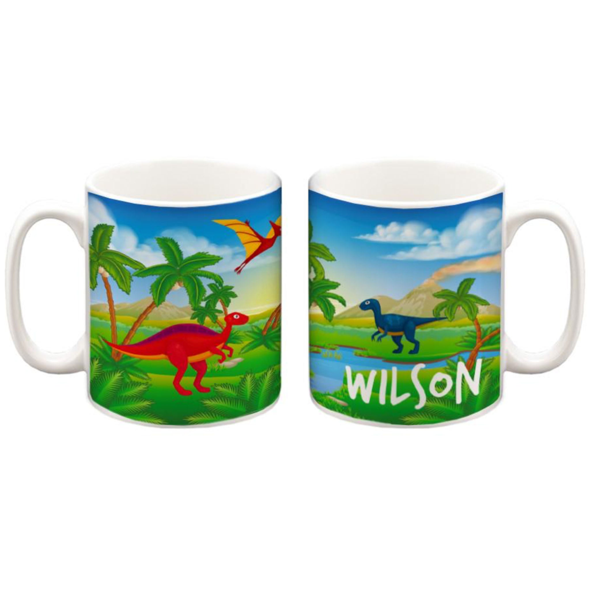 Personalised Children's 10oz Ceramic Mug Dinosaur Landscape