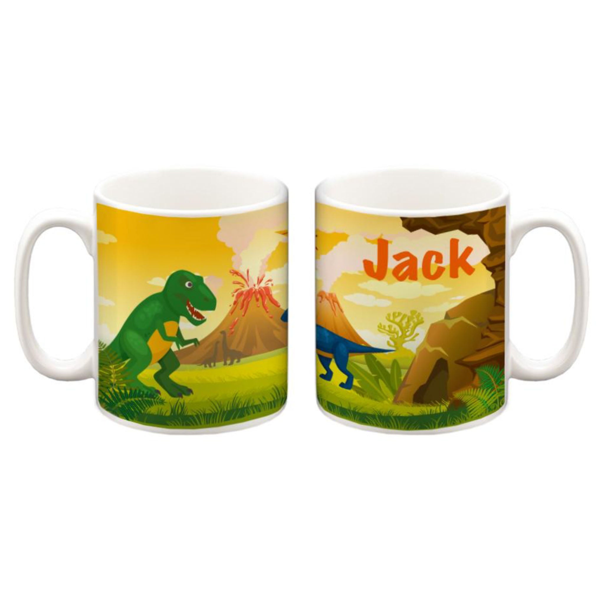 Personalised Children's 10oz Ceramic Mug - Dinosaur Volcano