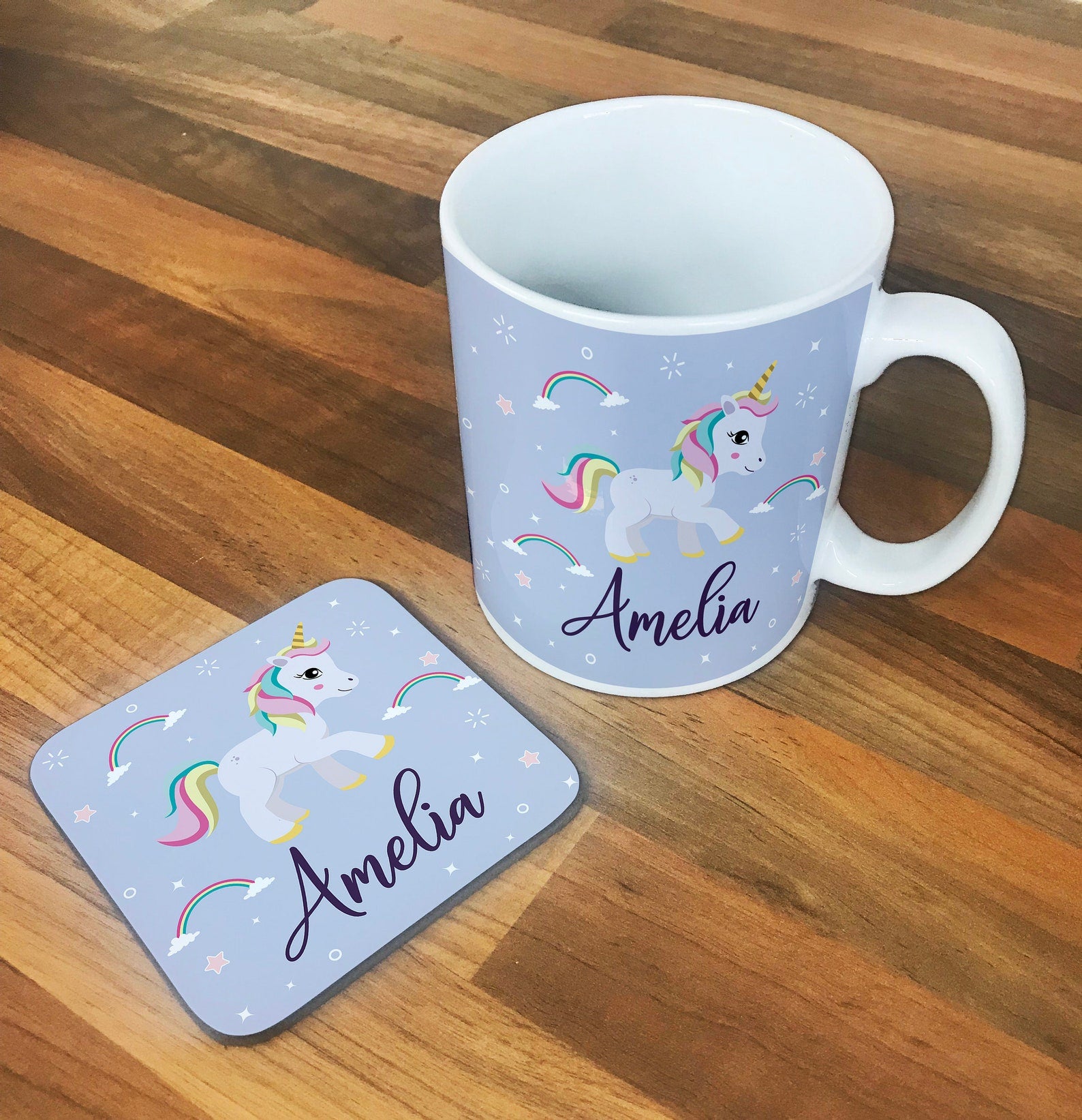 Personalised Children's Mug & Coaster Set - Unicorn Sparkle