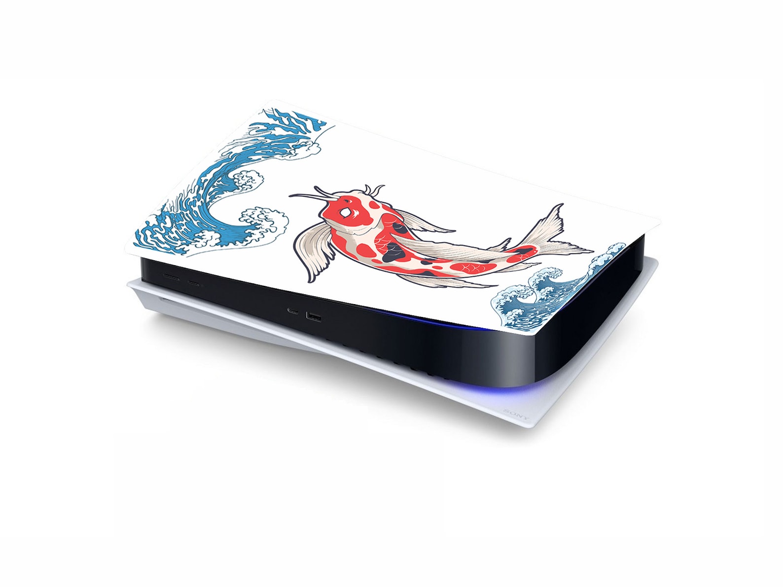 PS5 Japanese Red Koi and Waves Personalised Console Vinyl Sticker