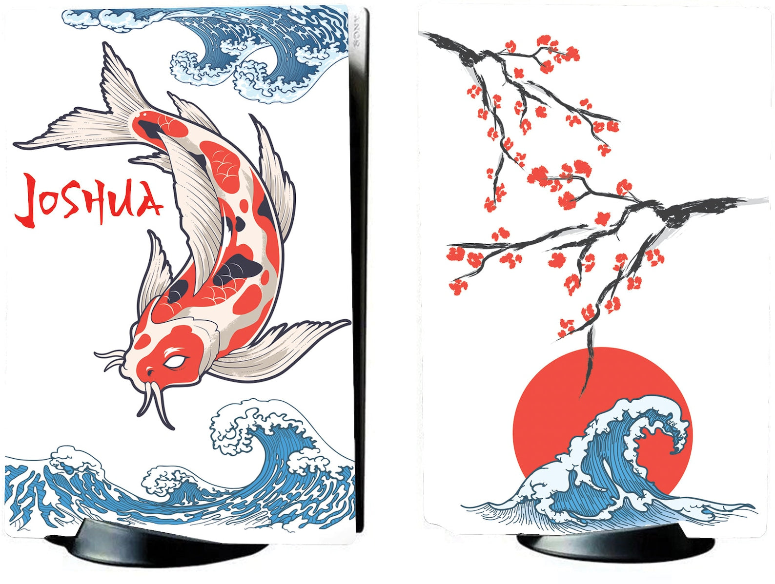 PS5 Japanese Red Koi and Waves Personalised Console Vinyl Sticker