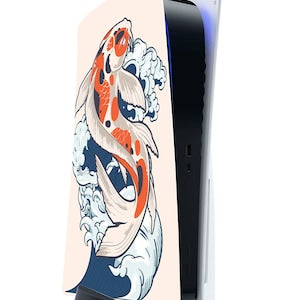 PS5 Japanese Orange Koi and Lotus Personalised Console Vinyl Sticker