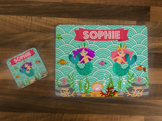 Personalised Mermaid Design Kids Hardboard Placemat