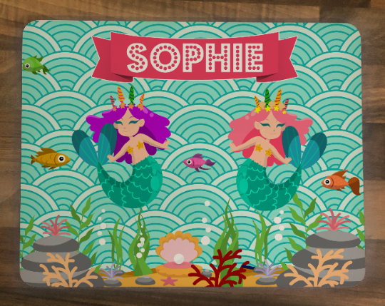 Personalised Mermaid Design Kids Hardboard Placemat