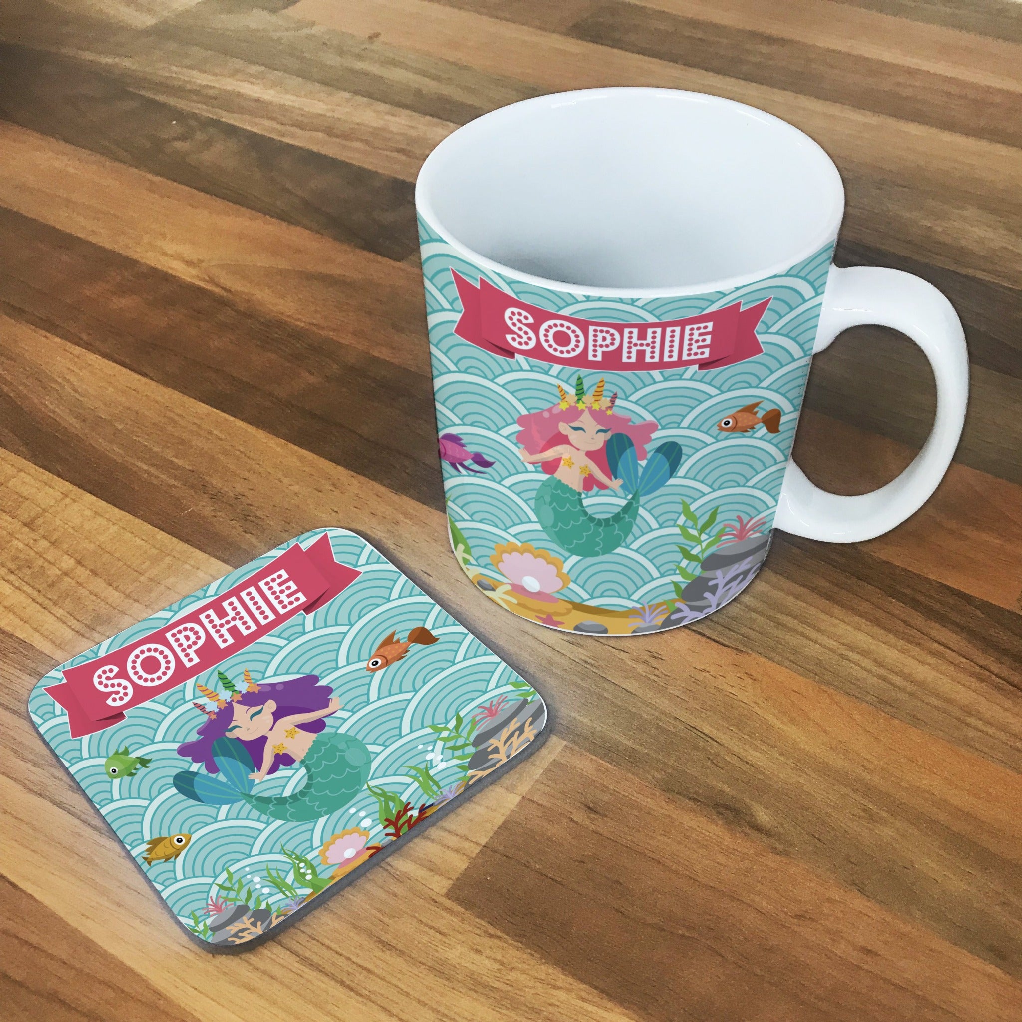 Personalised Children's Mug & Coaster Set - Mermaid