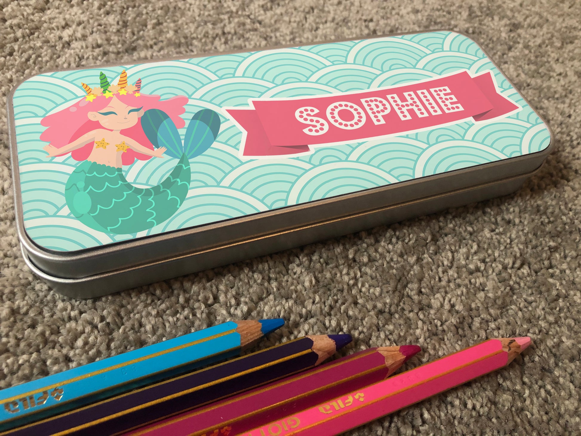 Personalised Mermaid Design Pencil Tin For Childre