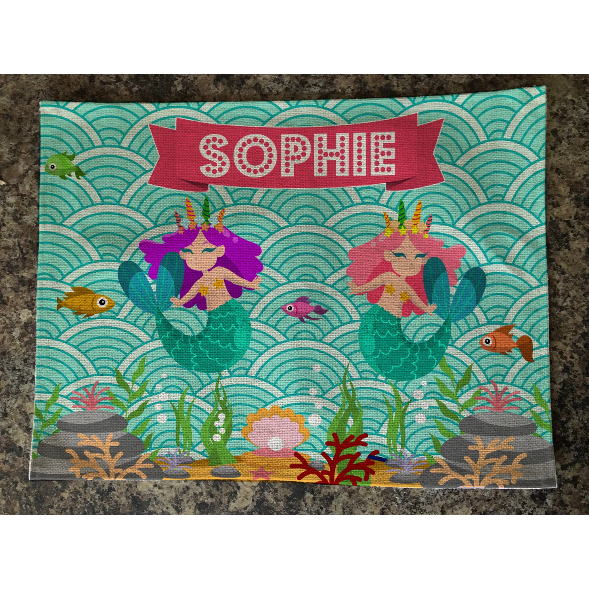 Personalised Kids Linen Placemat Mermaid
