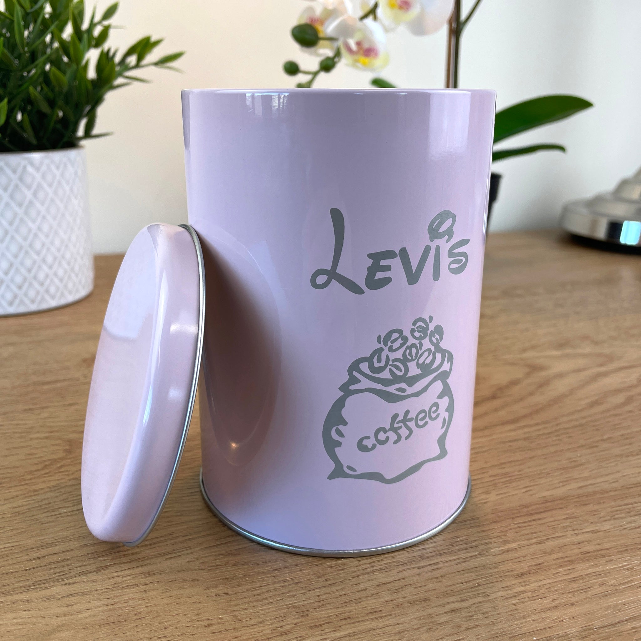 Personalised Round 1L Storage Tin - Tea Bags, Instant Coffee, Beans
