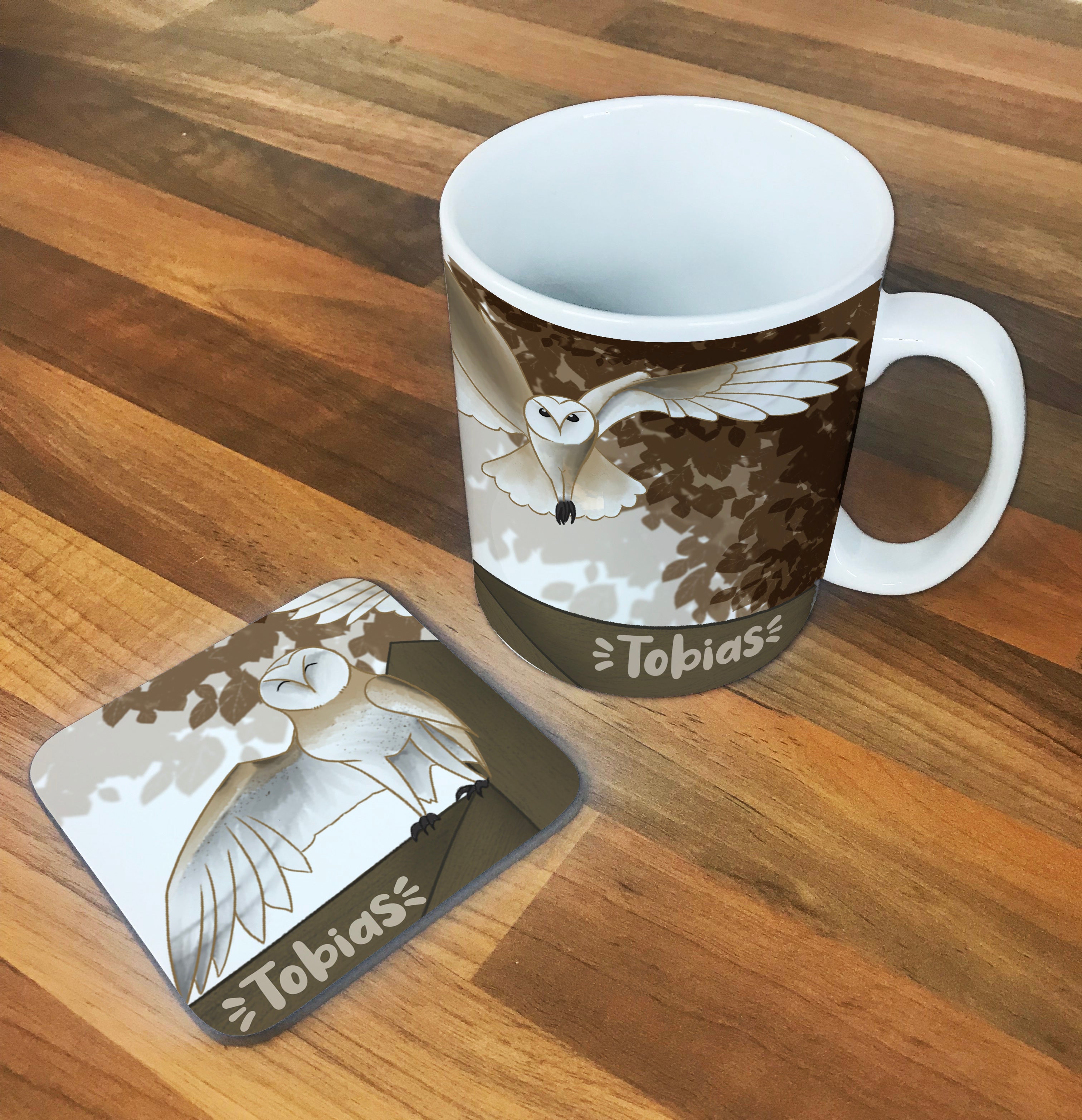 Personalised Children's Mug & Coaster Set - Owls