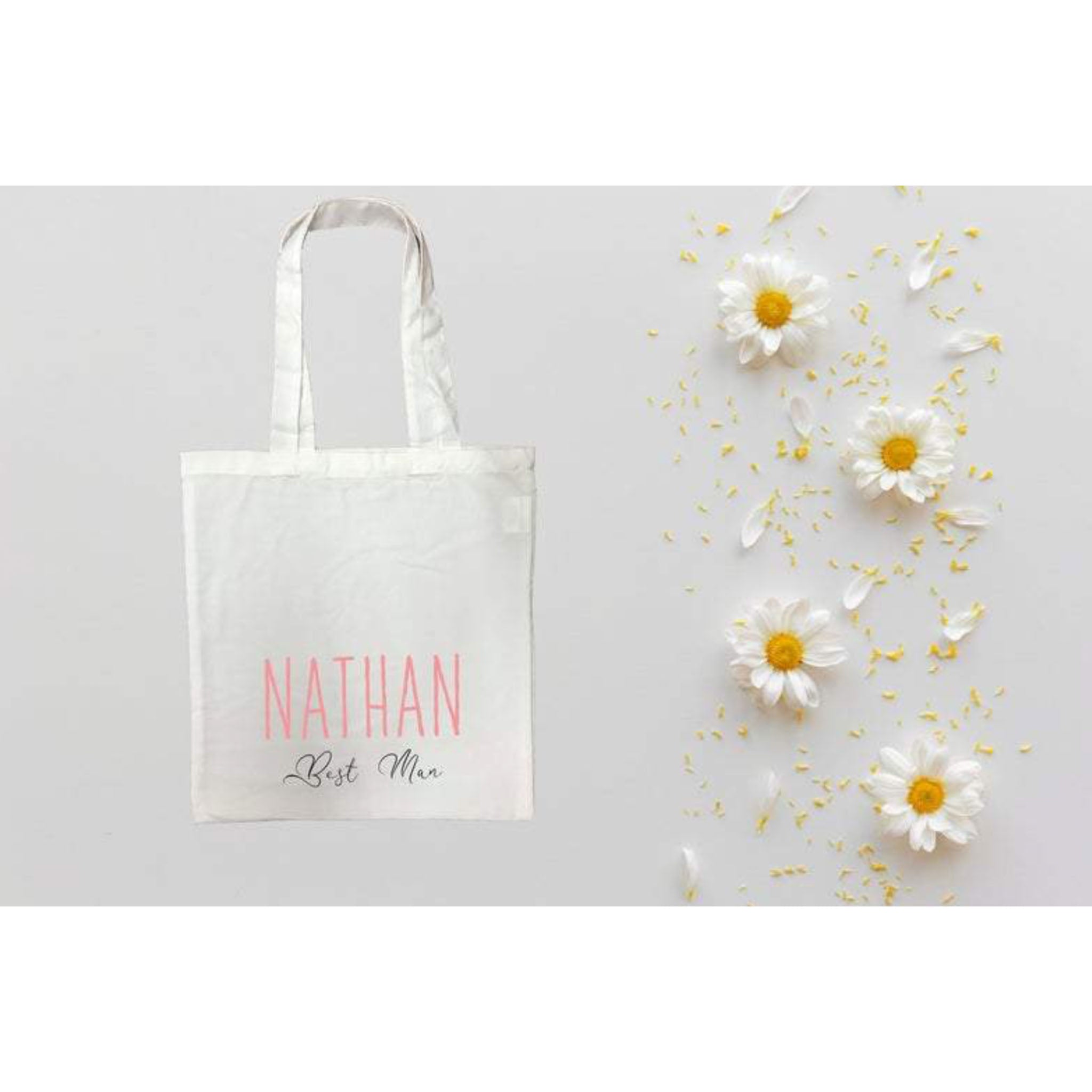 Personalised Best Man White Tote Bag with Pink Text