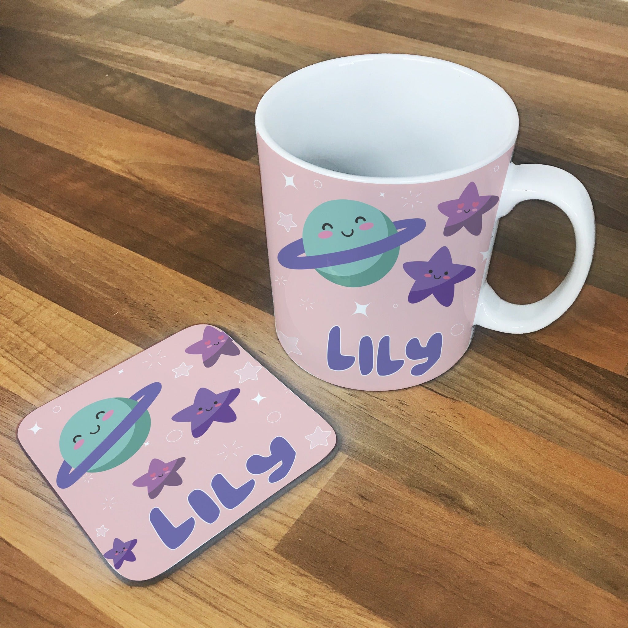 Personalised Children's Mug & Coaster Set - Pink Space