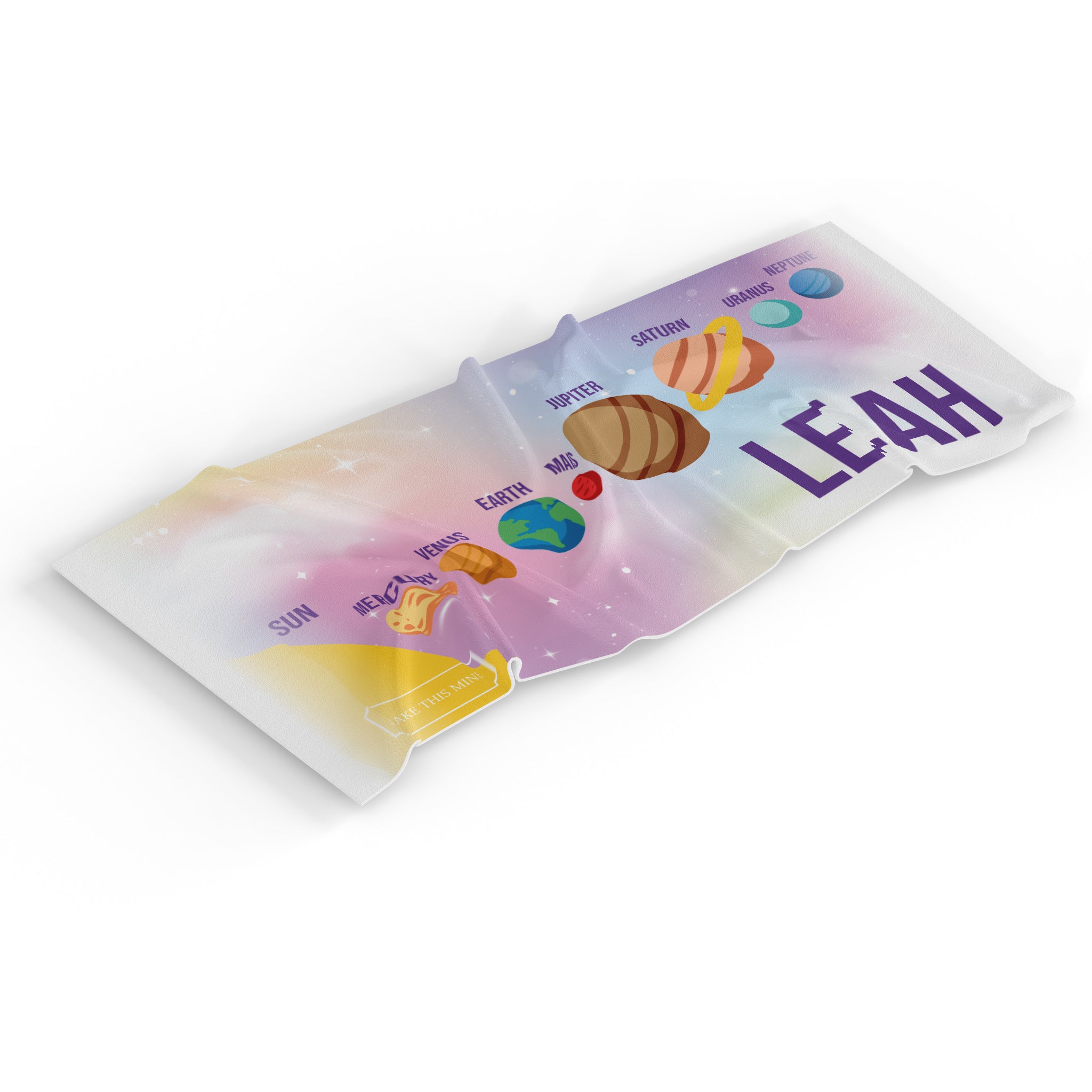 Personalised Children's Towel Pink Planets Solar System