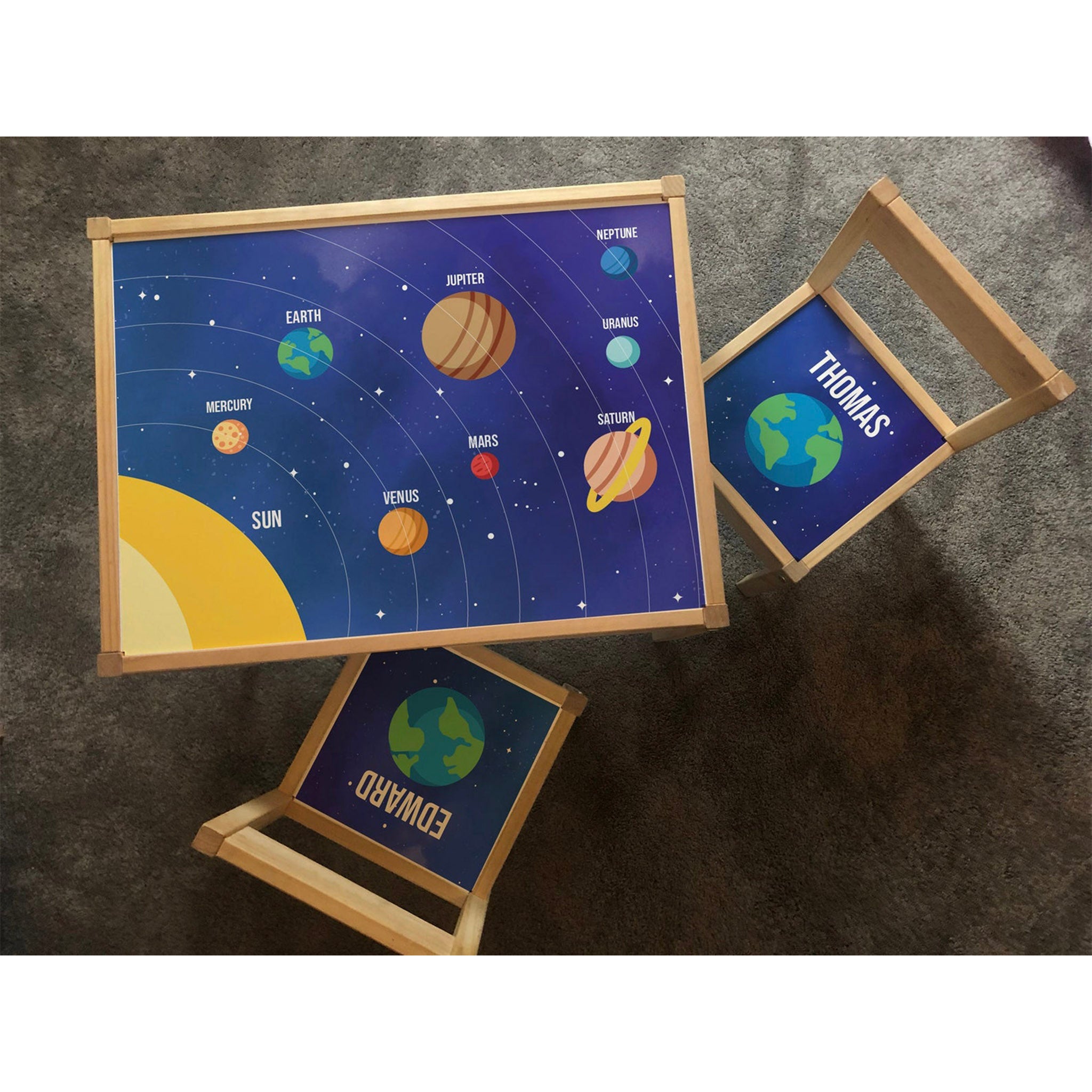 Personalised Children's Table and 2 Chairs Printed Planets Design