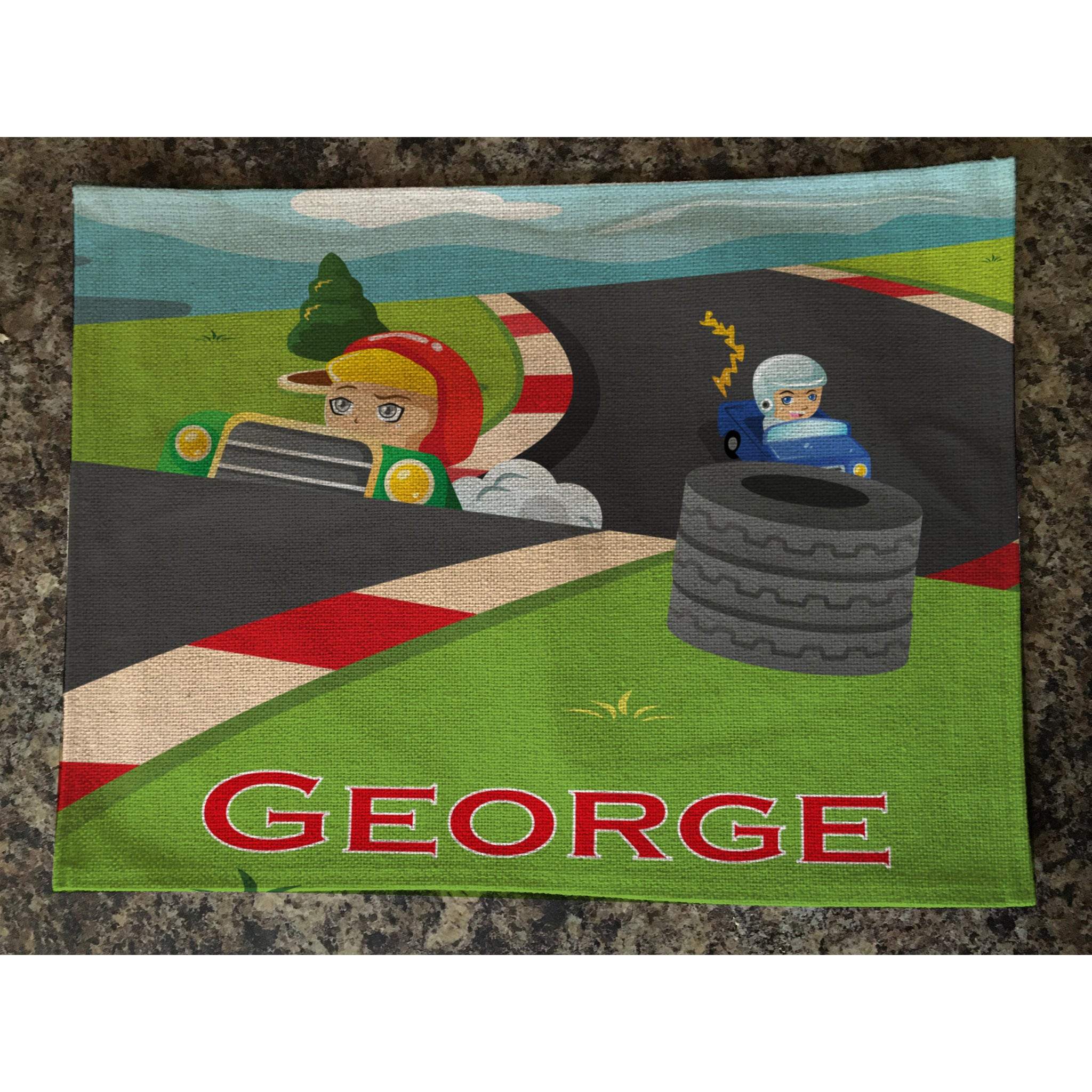 Personalised Kids Linen Placemat Race Car