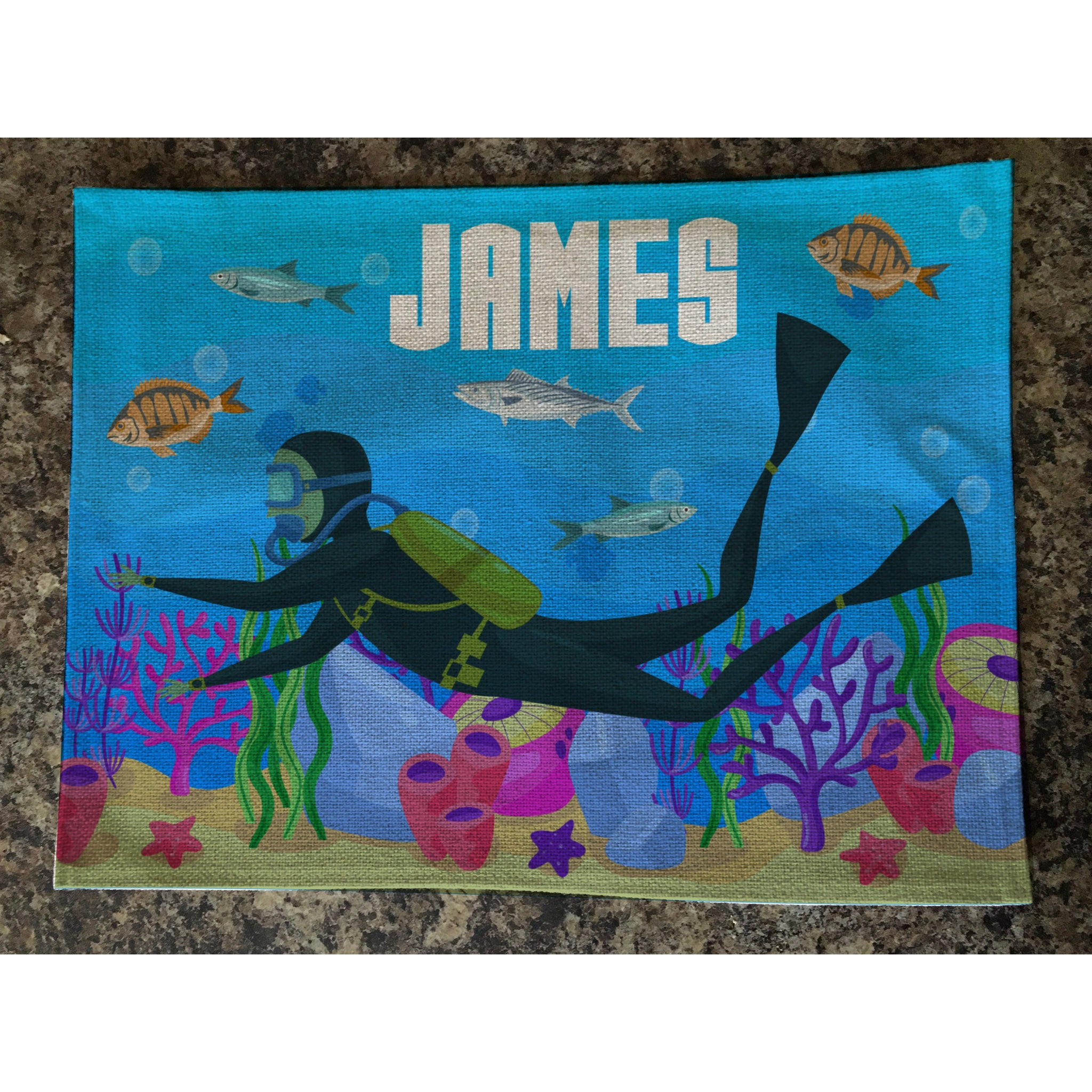 Personalised Kids Linen Placemat Scuba