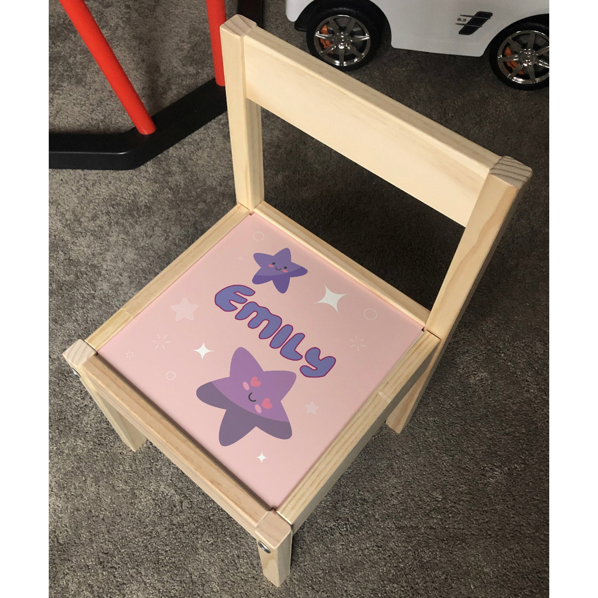 Personalised Children's Table and 4 Chairs Printed Pink Stars Planets Design