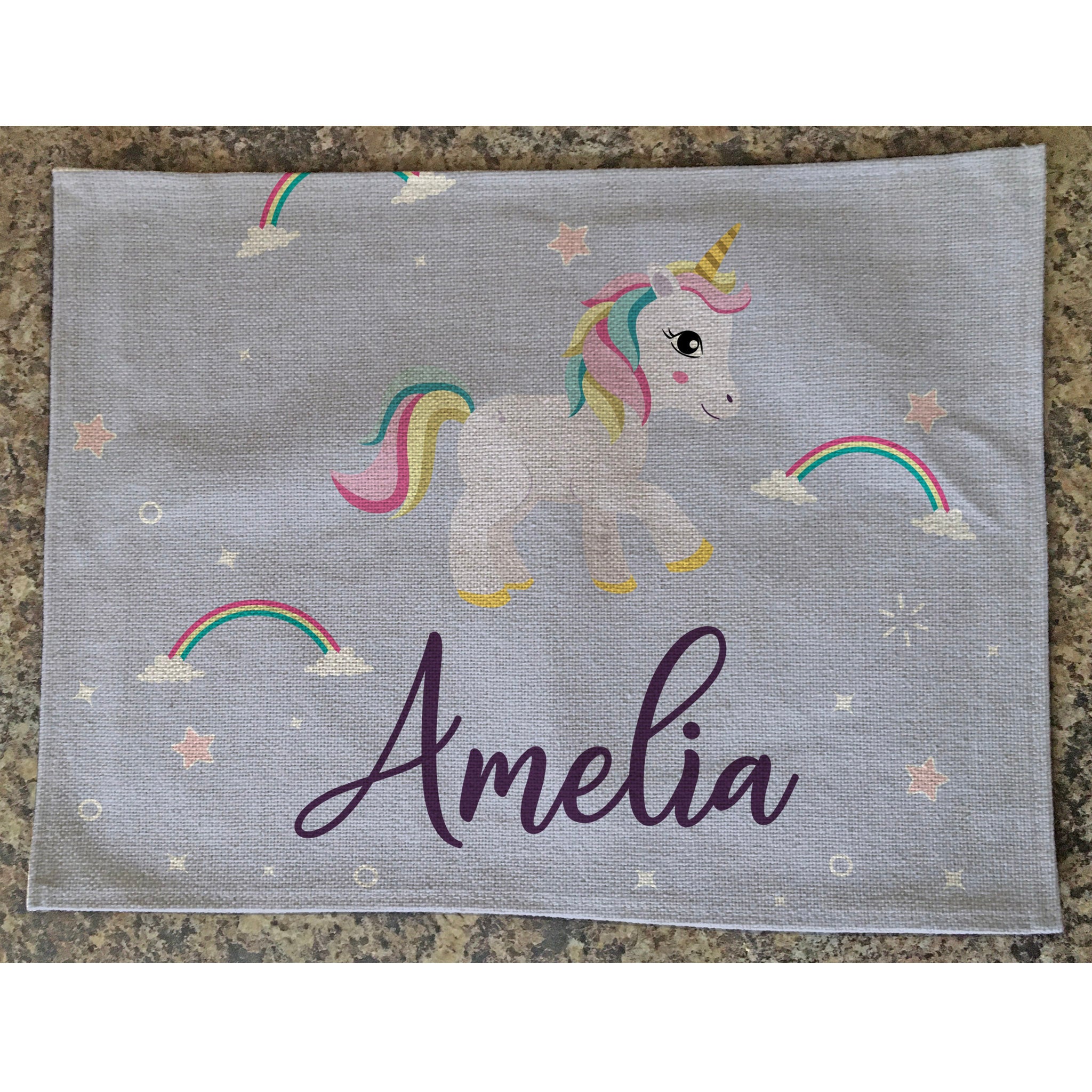 Personalised Kids Linen Placemat Unicorn Sparkle
