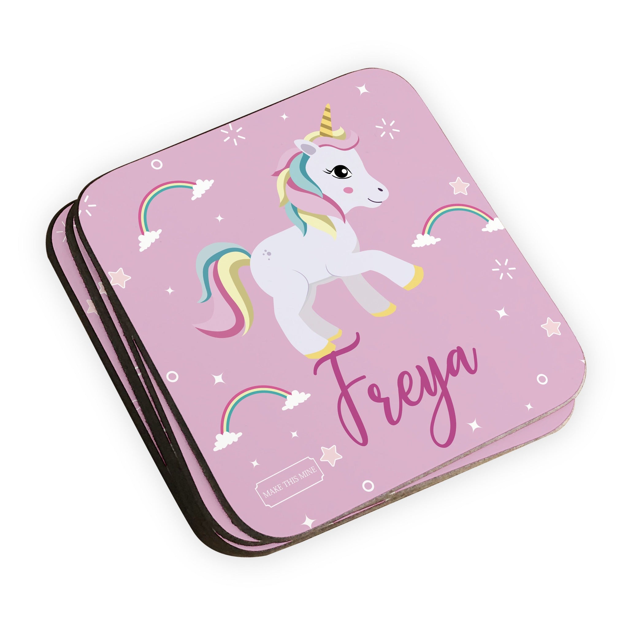 Personalised Children's Coasters - Pink Unicorn Sparkle