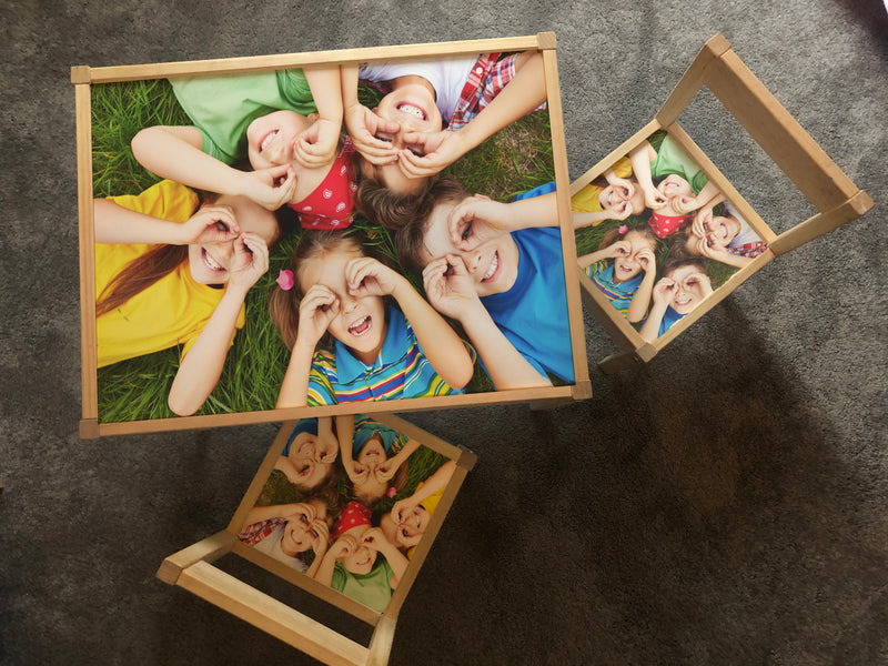 Personalised Children's Ikea LATT Wooden Table and 2 Chair Printed with any photos of your choice