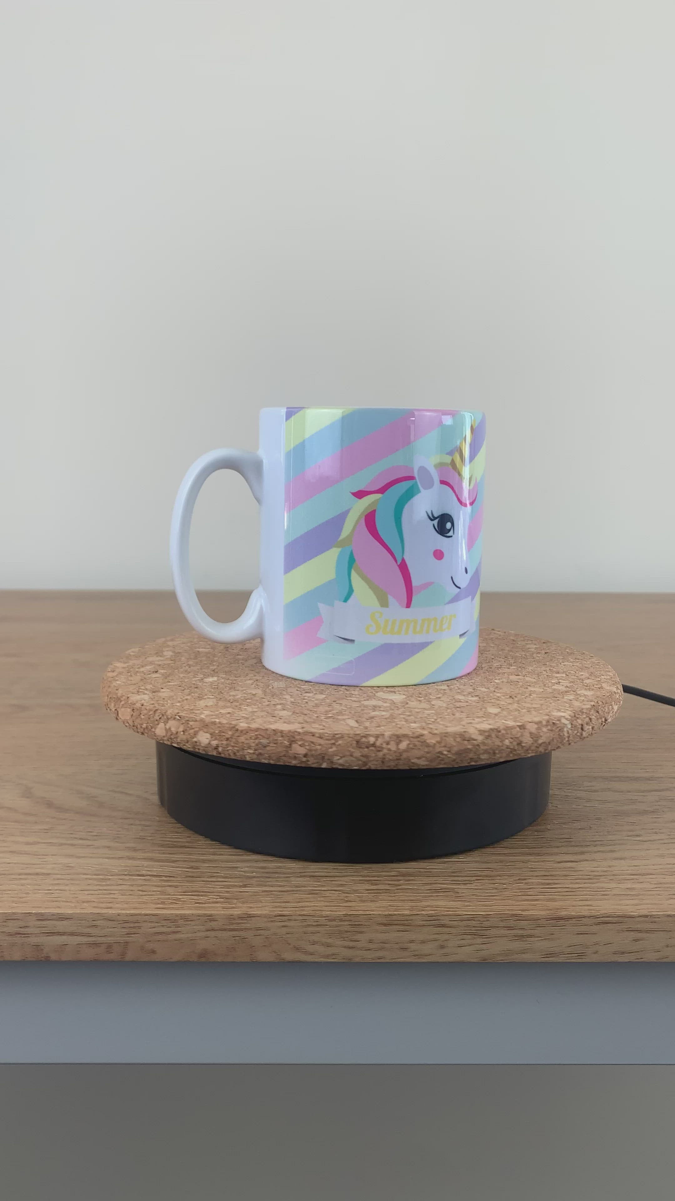 Load video: Children&#39;s Striped Unicorn Design 10oz Ceramic Mug